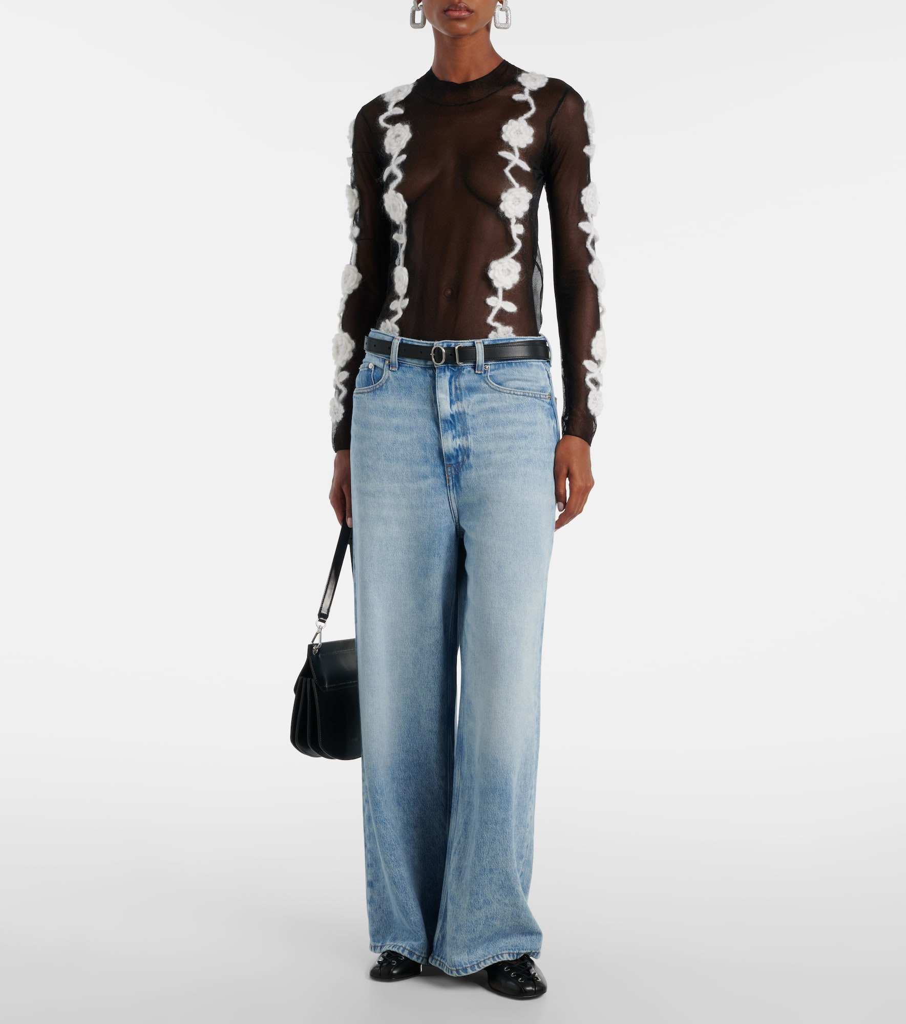 Crochet-trimmed sheer top - 2
