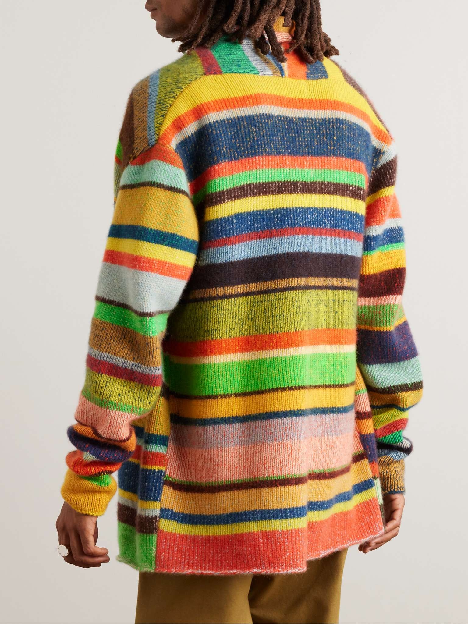 The Elder Statesman Shawl-Collar Striped Cashmere Cardigan | REVERSIBLE