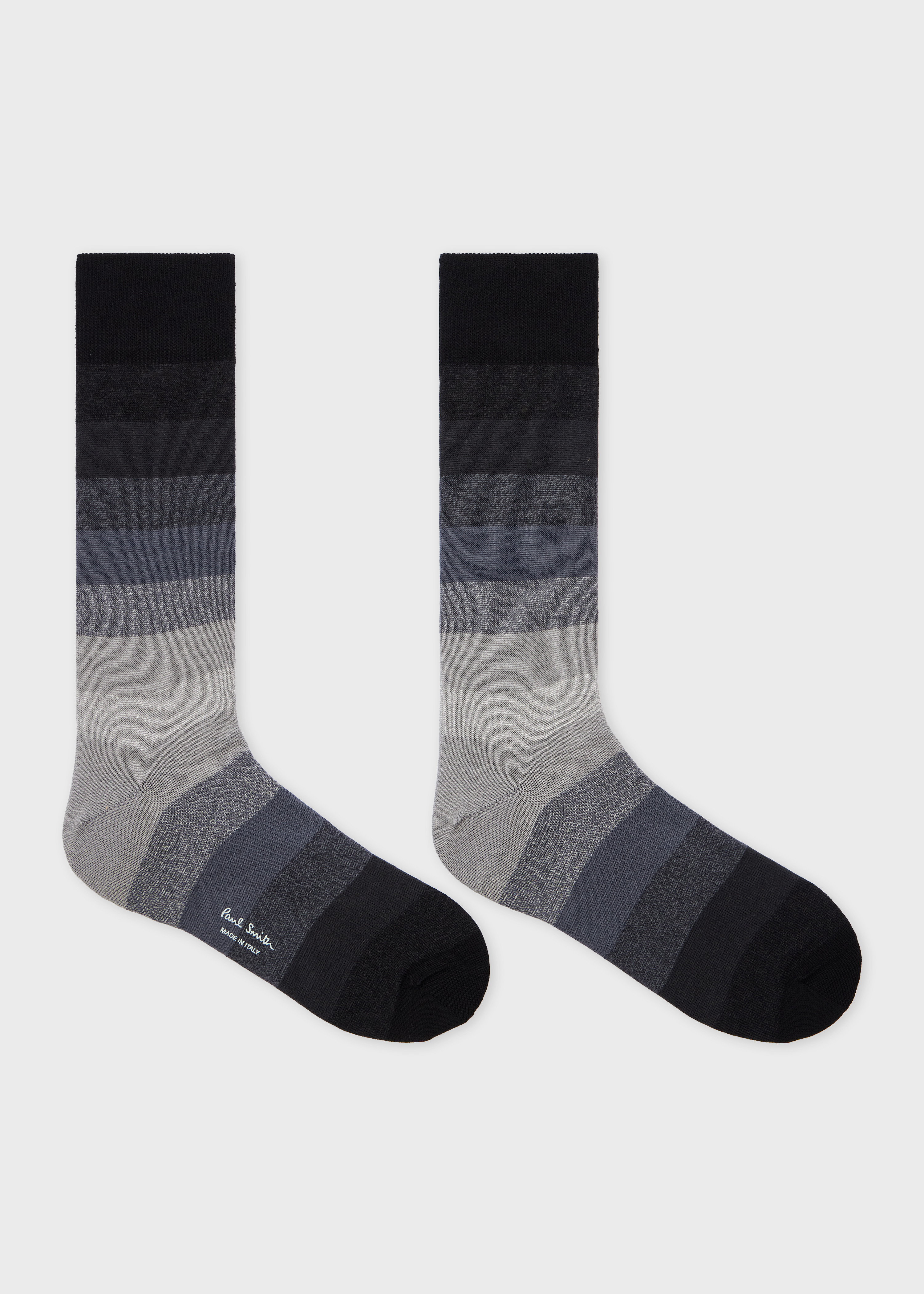 Black Cotton-Blend Ombre Stripe Socks - 2