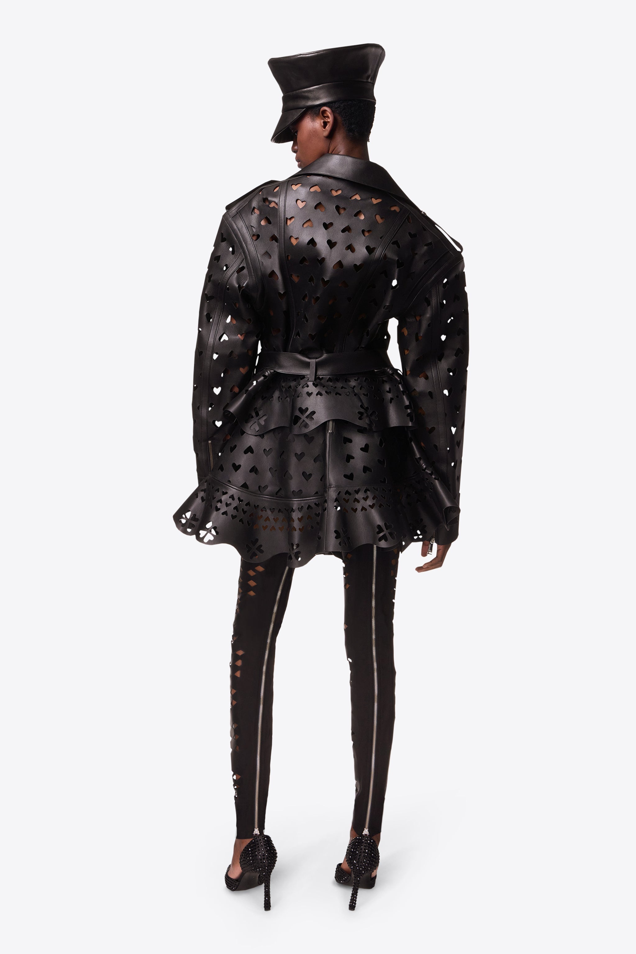 LASER-CUT LEATHER HEART MOTO JACKET - 6