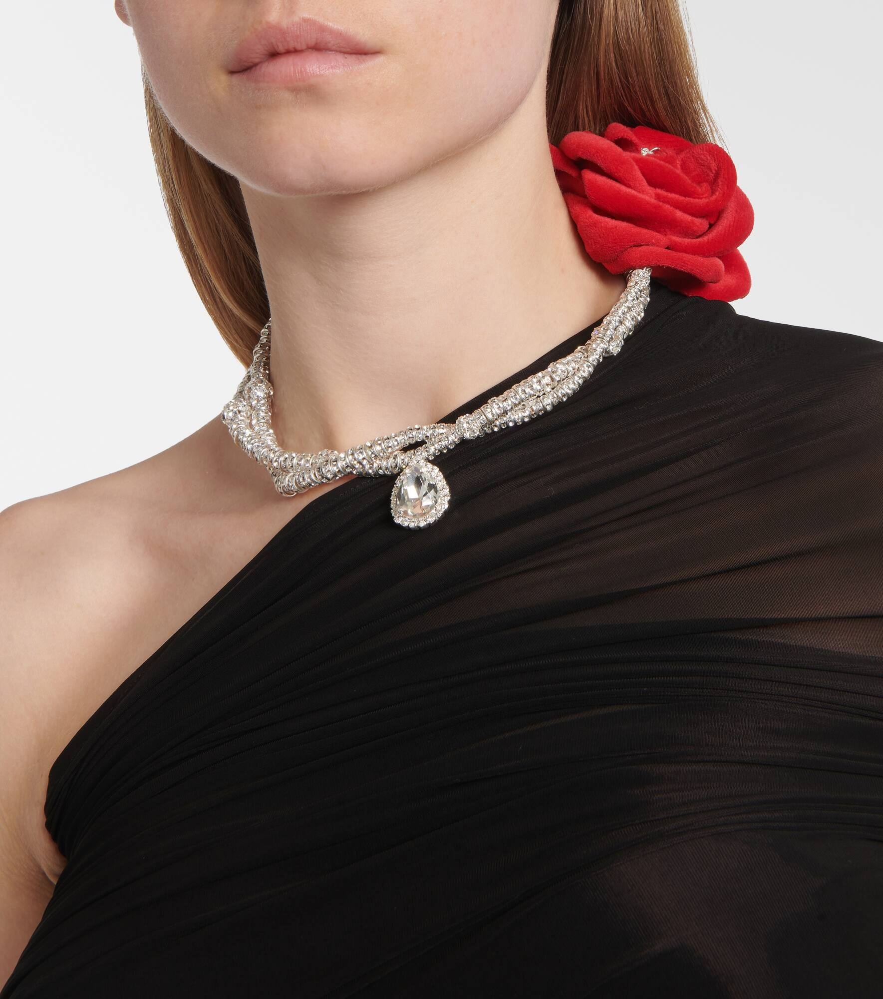 Floral-appliqué embellished necklace - 3