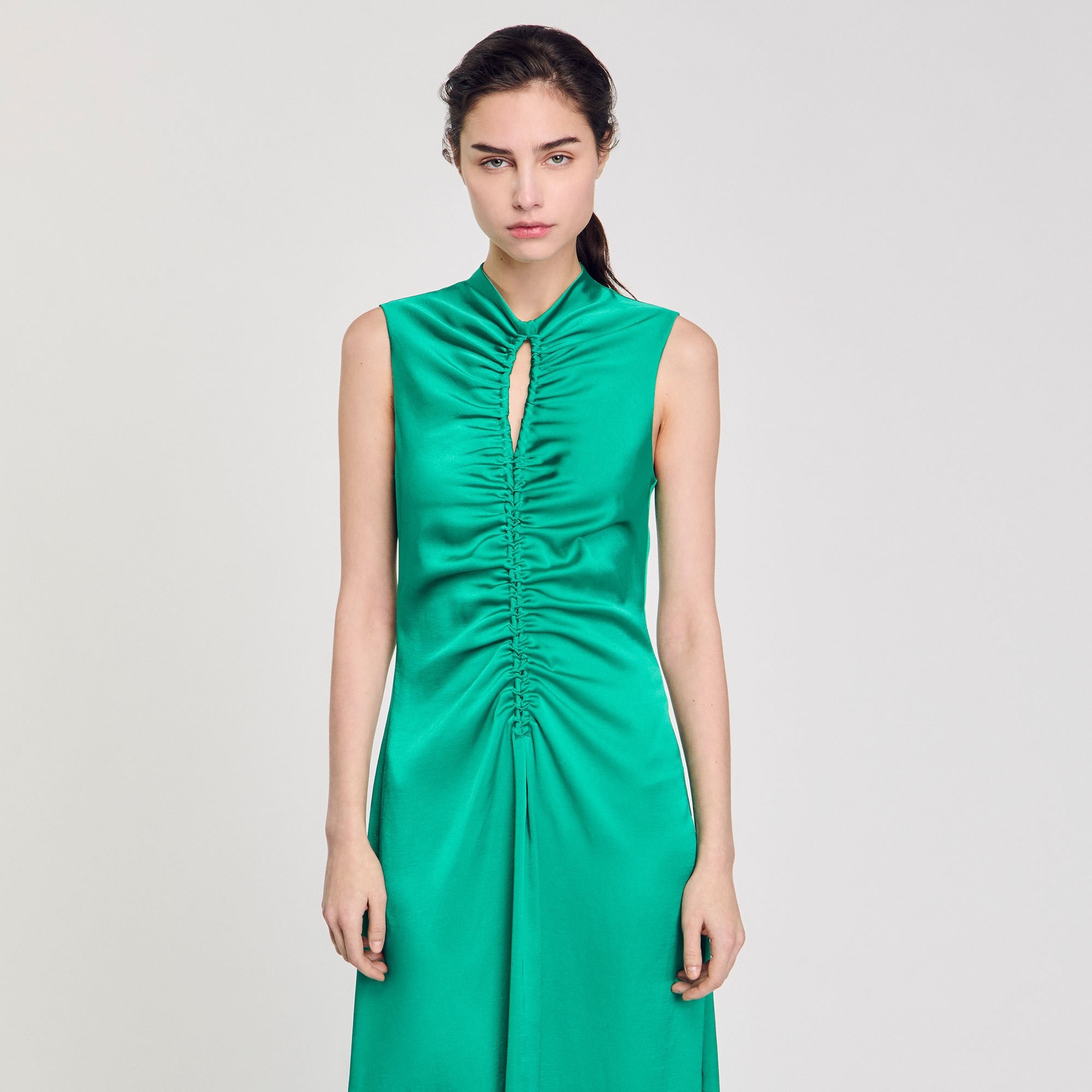 DRAPED SATIN-EFFECT DRESS - 4