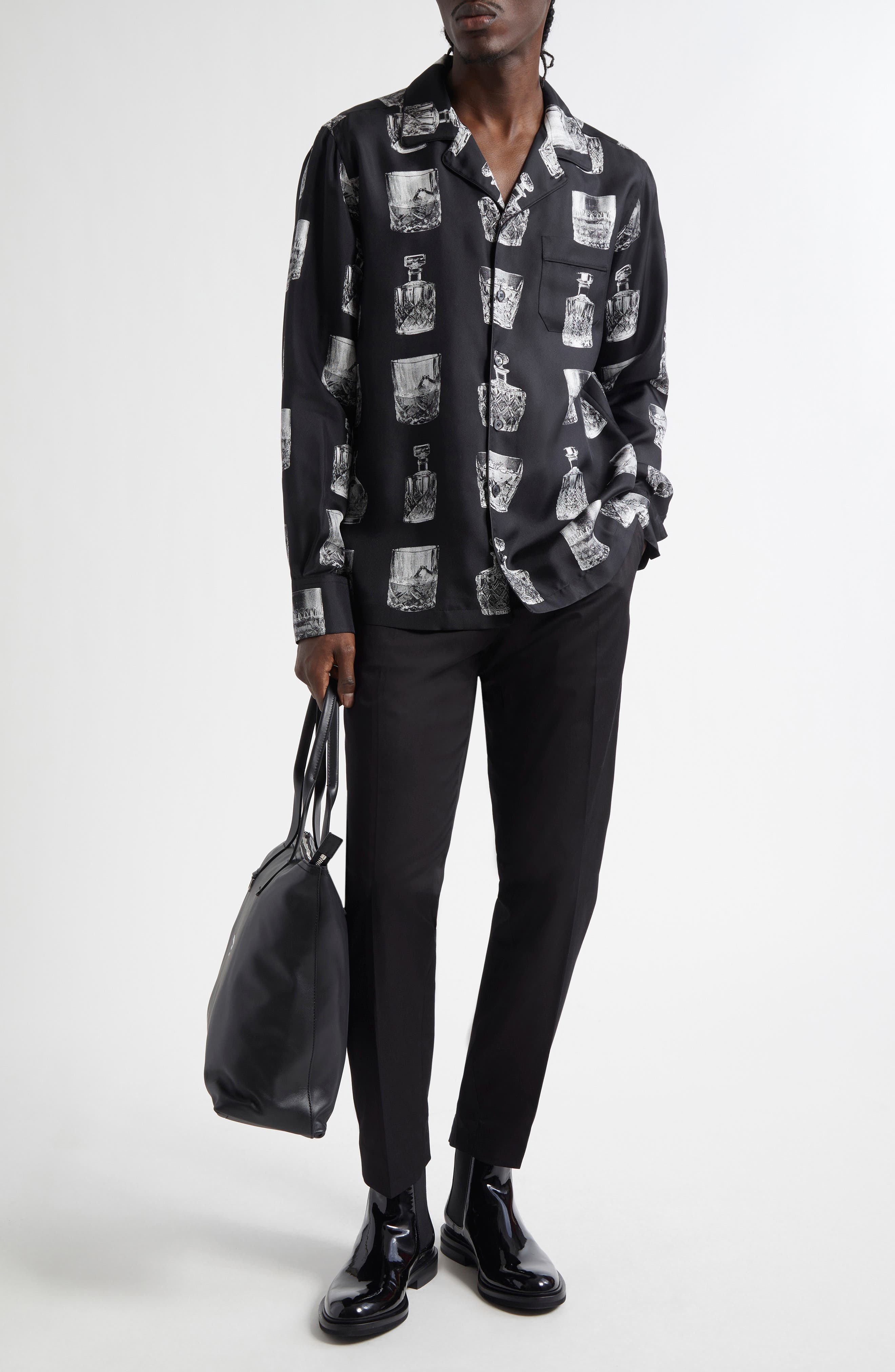 Dolce&Gabbana Liquor Print Silk Twill Camp Shirt in Hn5Ia Liquori Fdo Nero at Nordstrom - 2