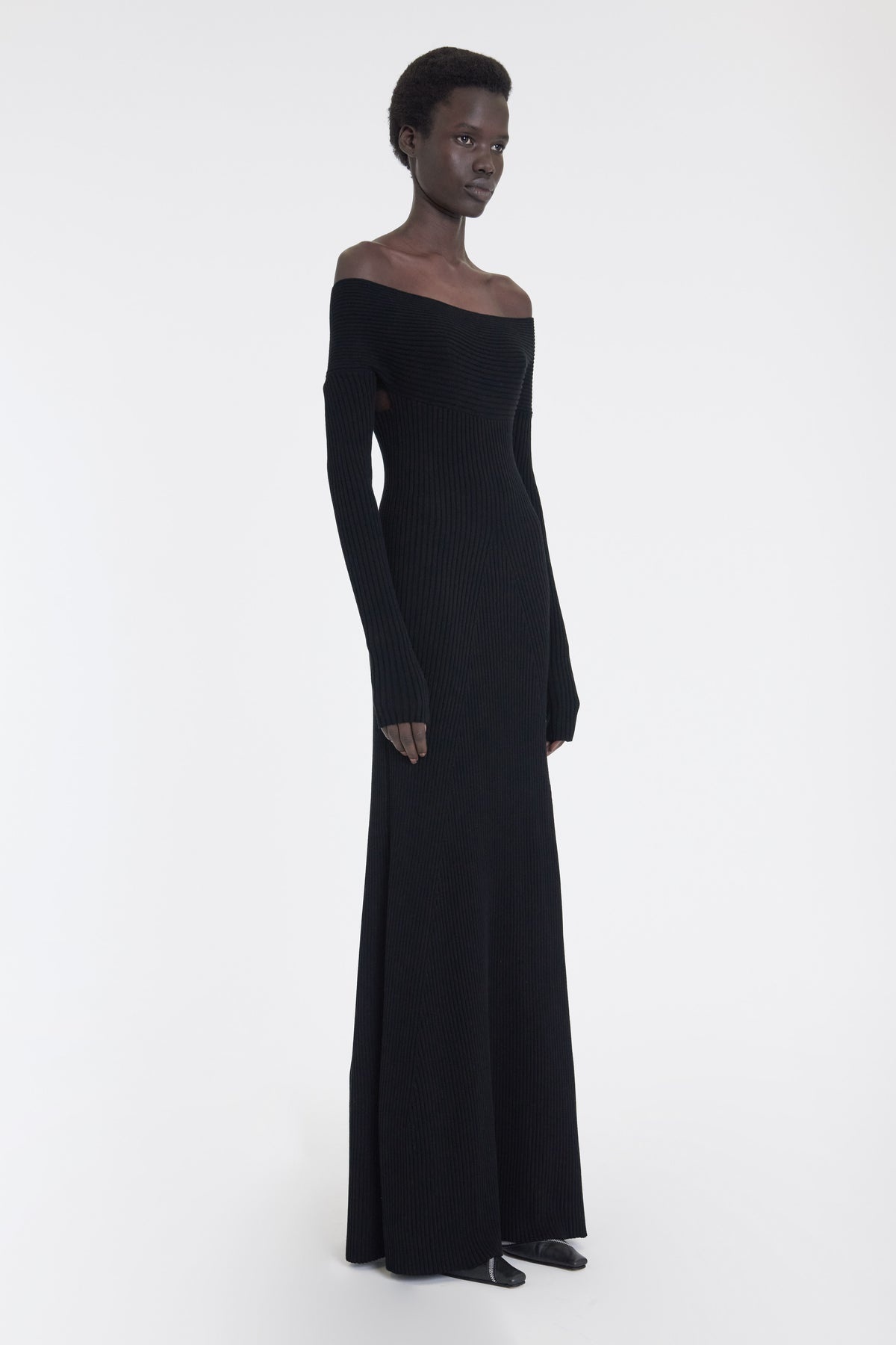 KNIT MAXI OFF SHOULDER DRESS BLACK - 2