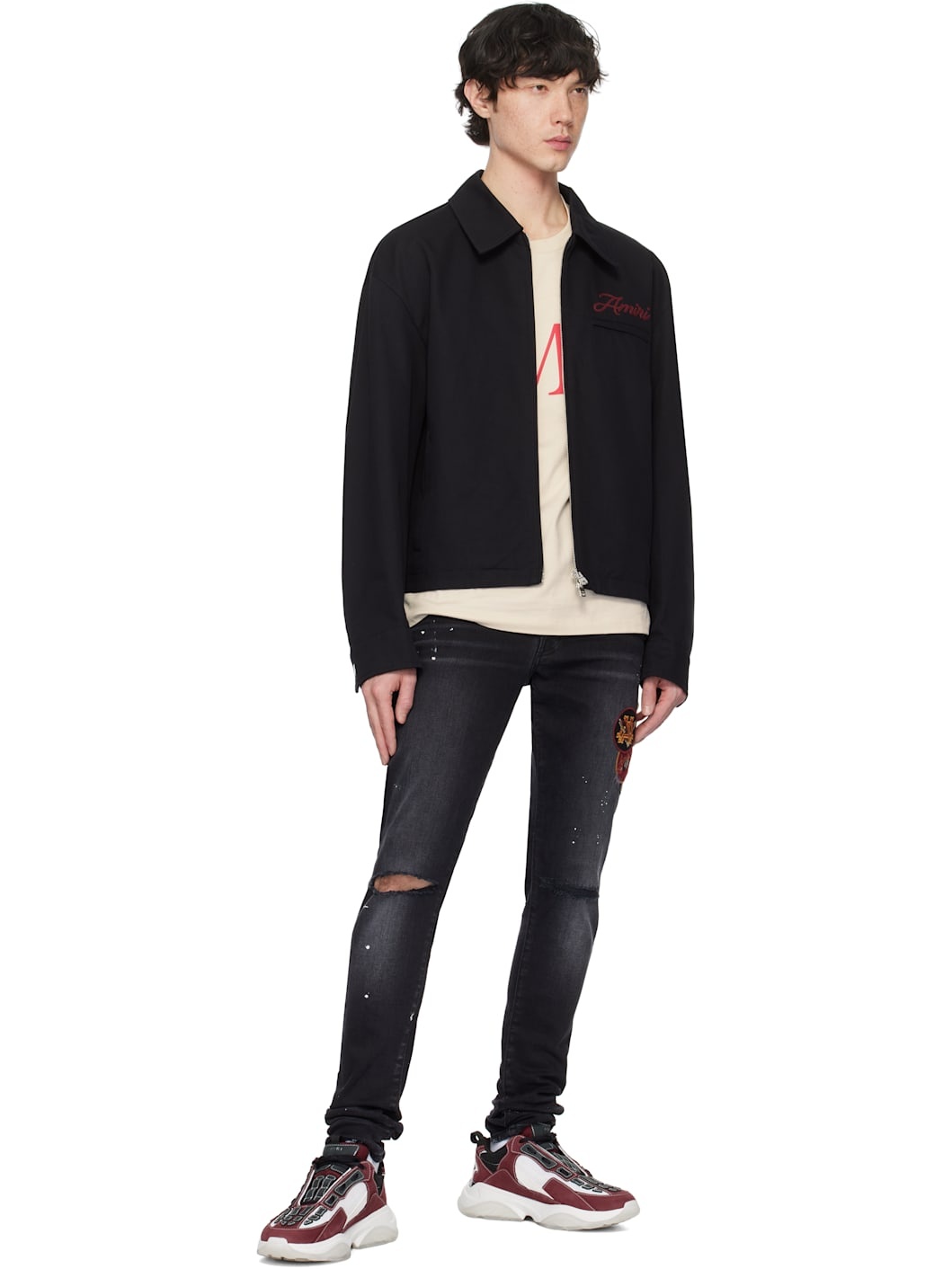 White & Burgundy Bone Runner Sneakers - 5