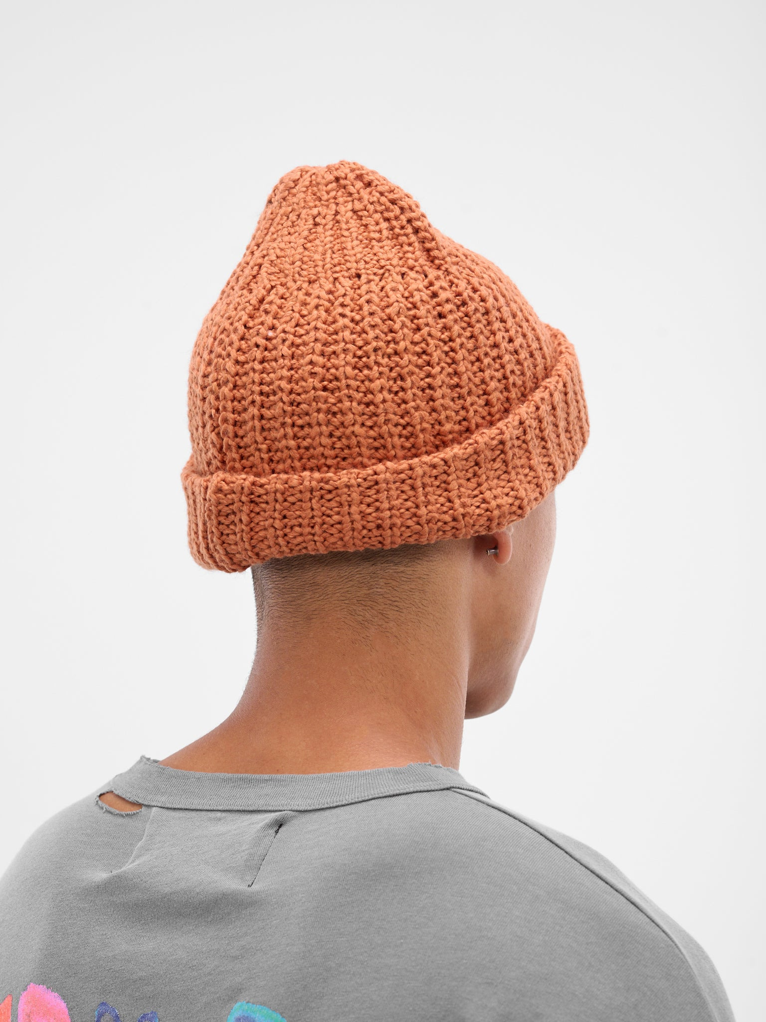 Orange Hand-Knit Beanie - 3