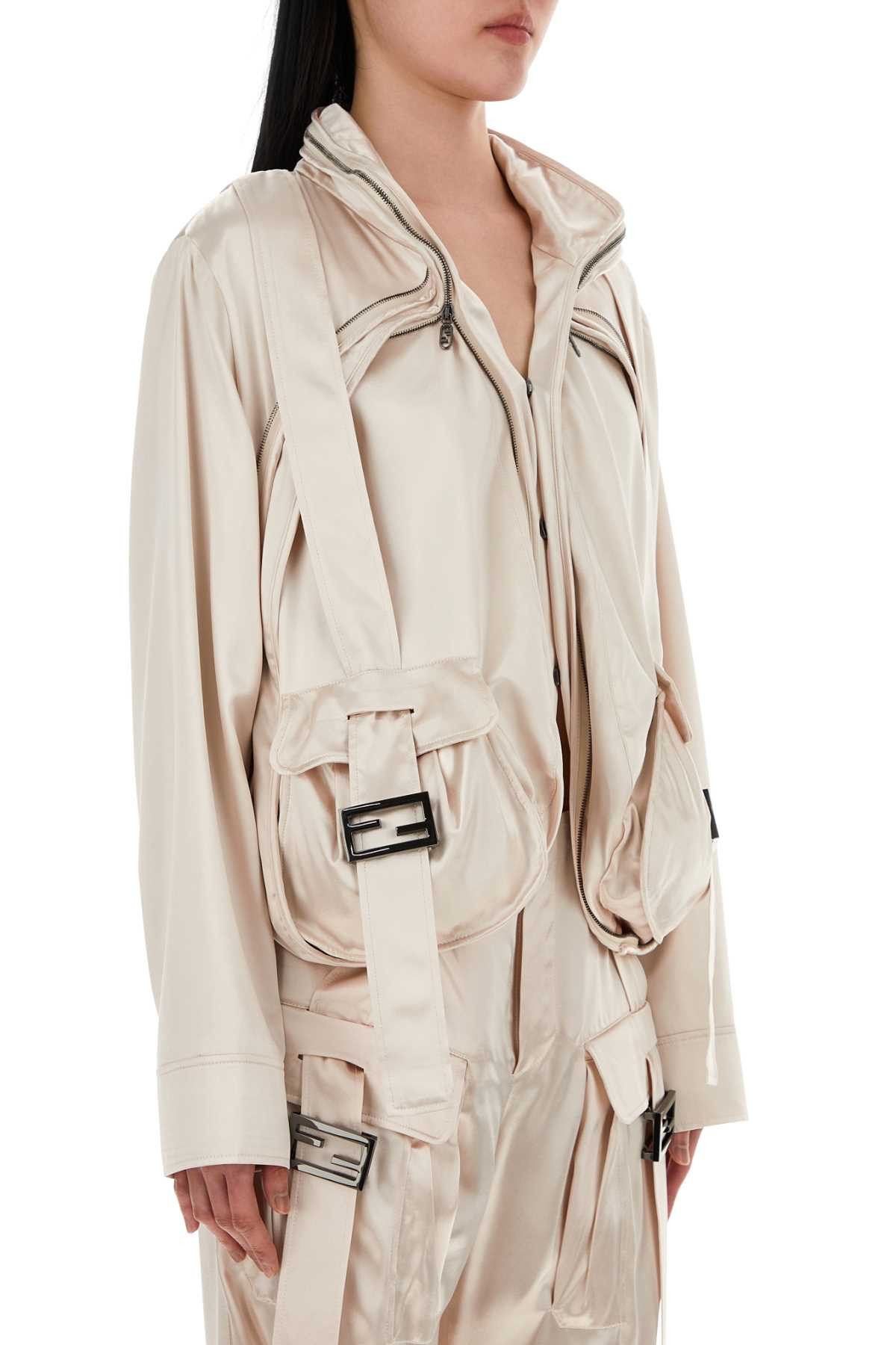 Fendi Women Light Pink Satin Jacket - 3