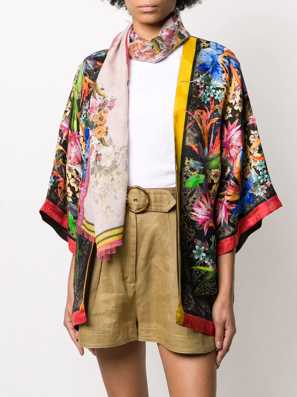 floral-print fringed scarf - 2