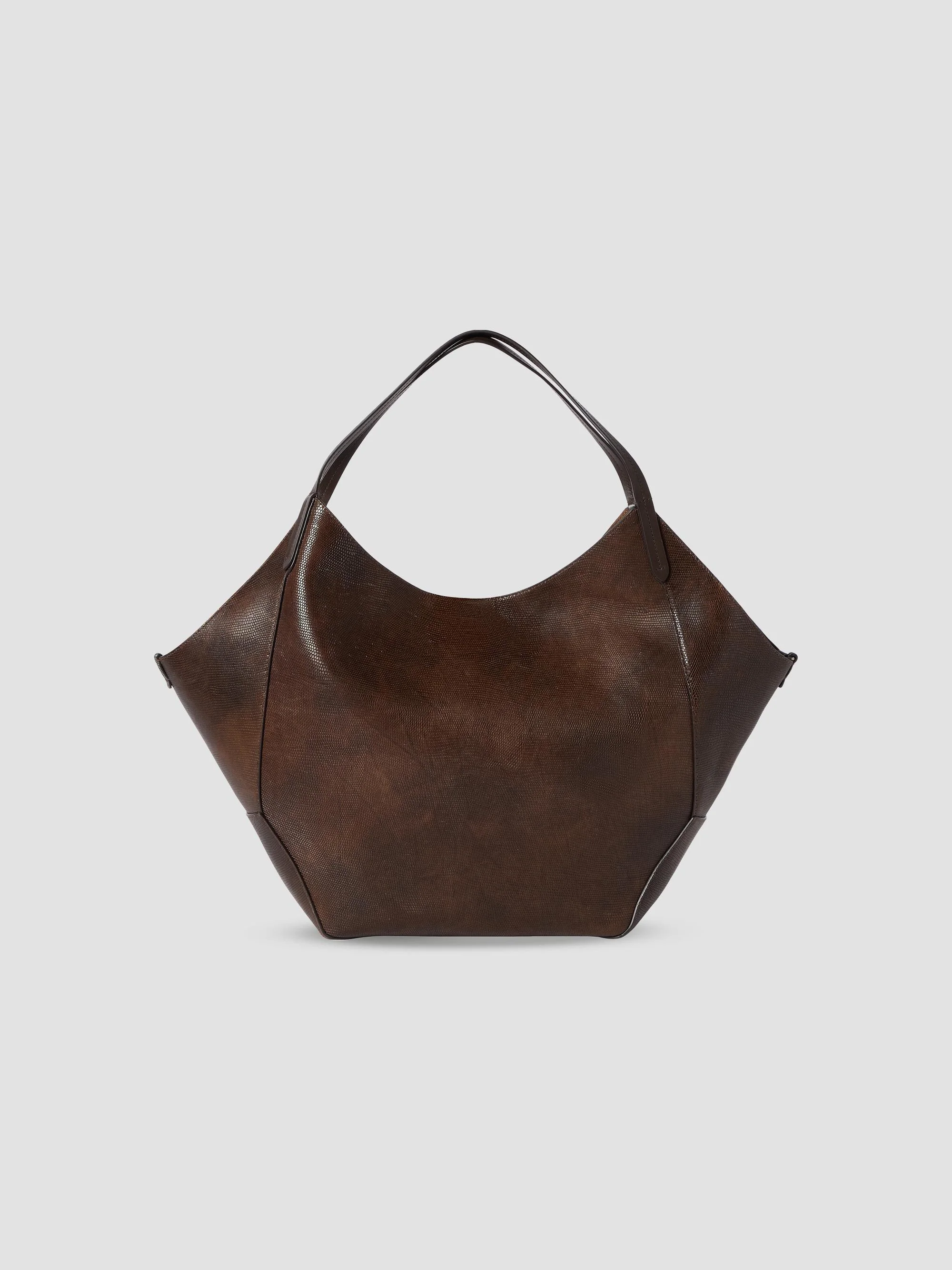Women's Reversible Duo Shopper in Lizard-Effect Calfskin - Brown - 1