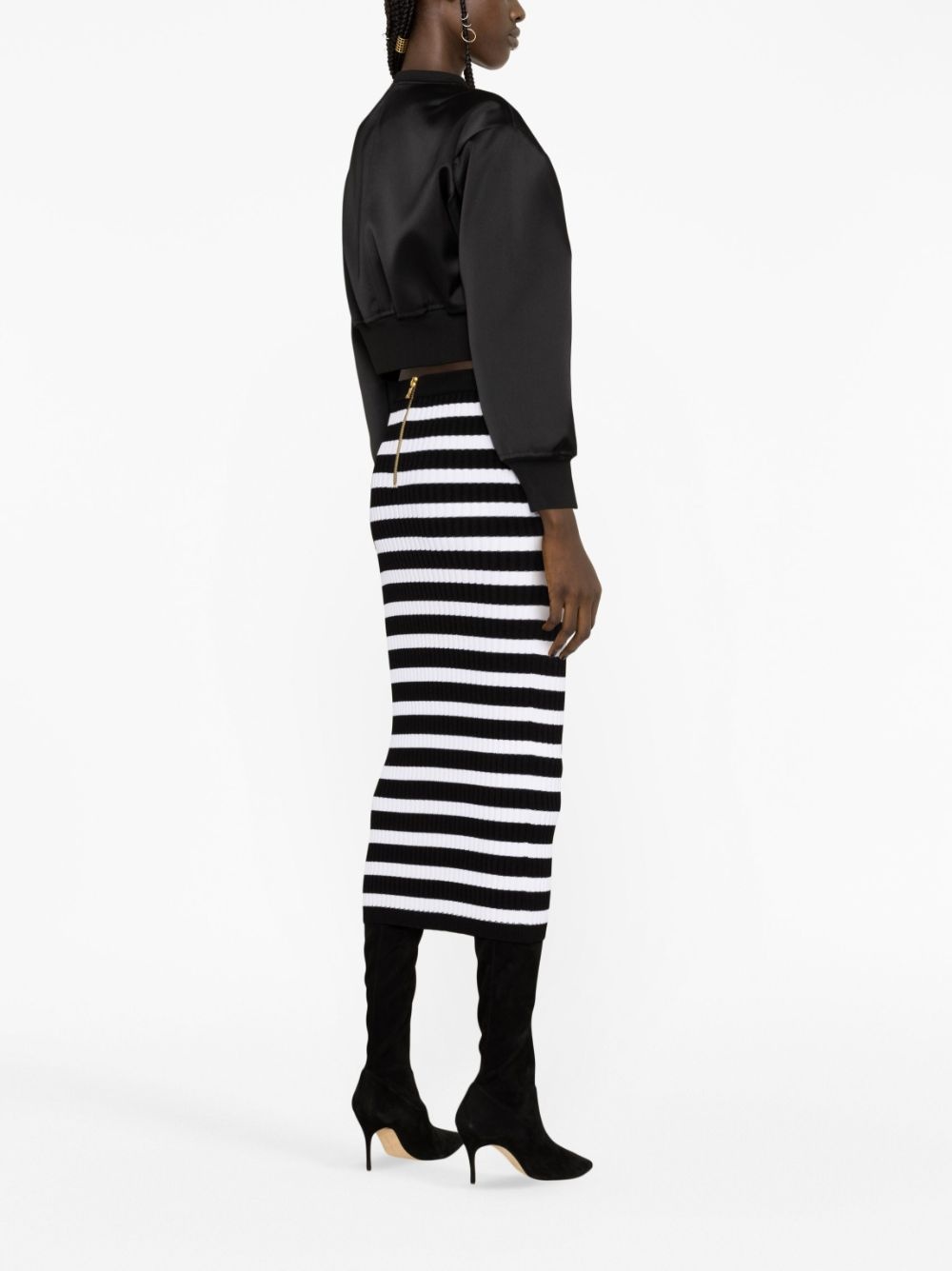striped ribbed-knit midi skirt - 4