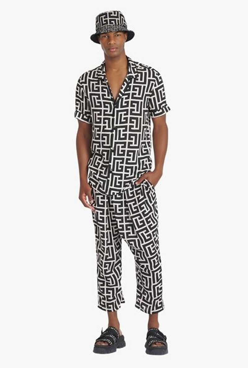 Balmain Ivory and black draped eco-designed pants with maxi Balmain monogram outlook