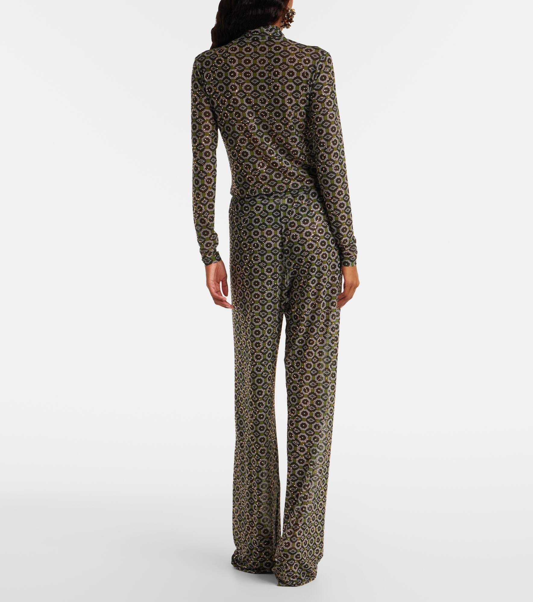 Embellished printed sheer jersey pants - 3