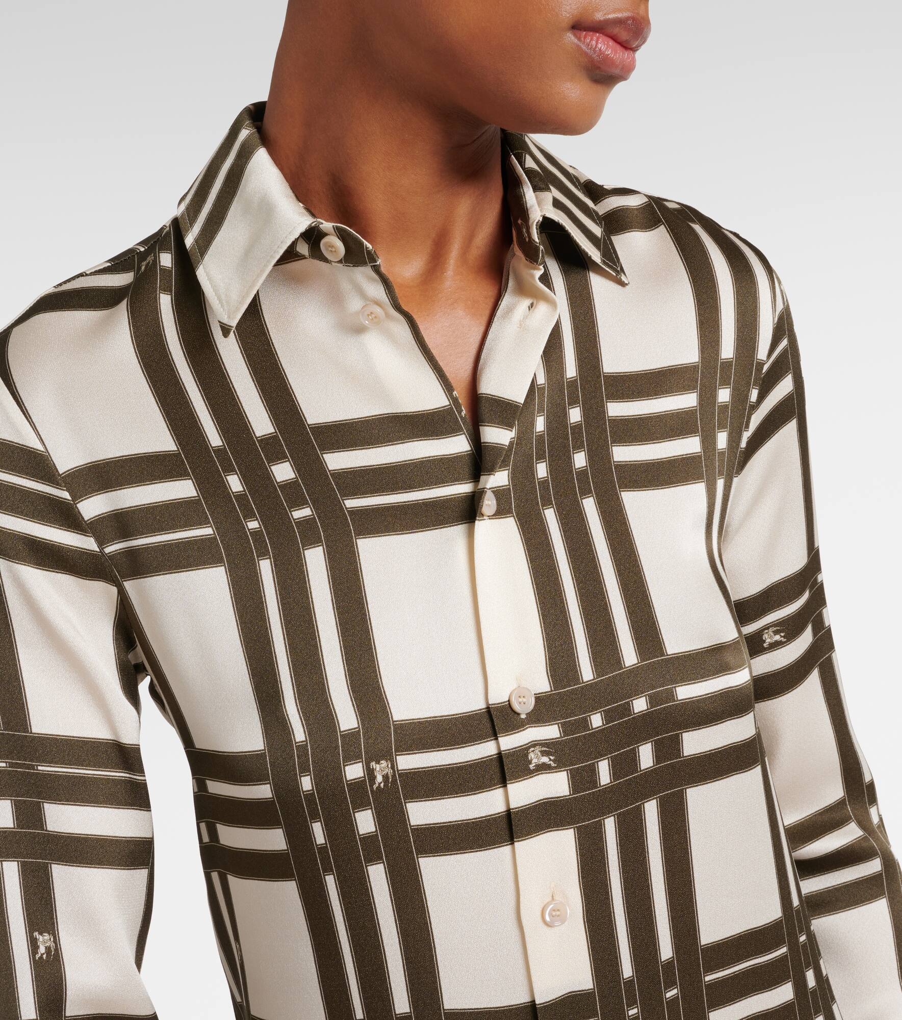 Ribbon Check silk shirt dress - 4
