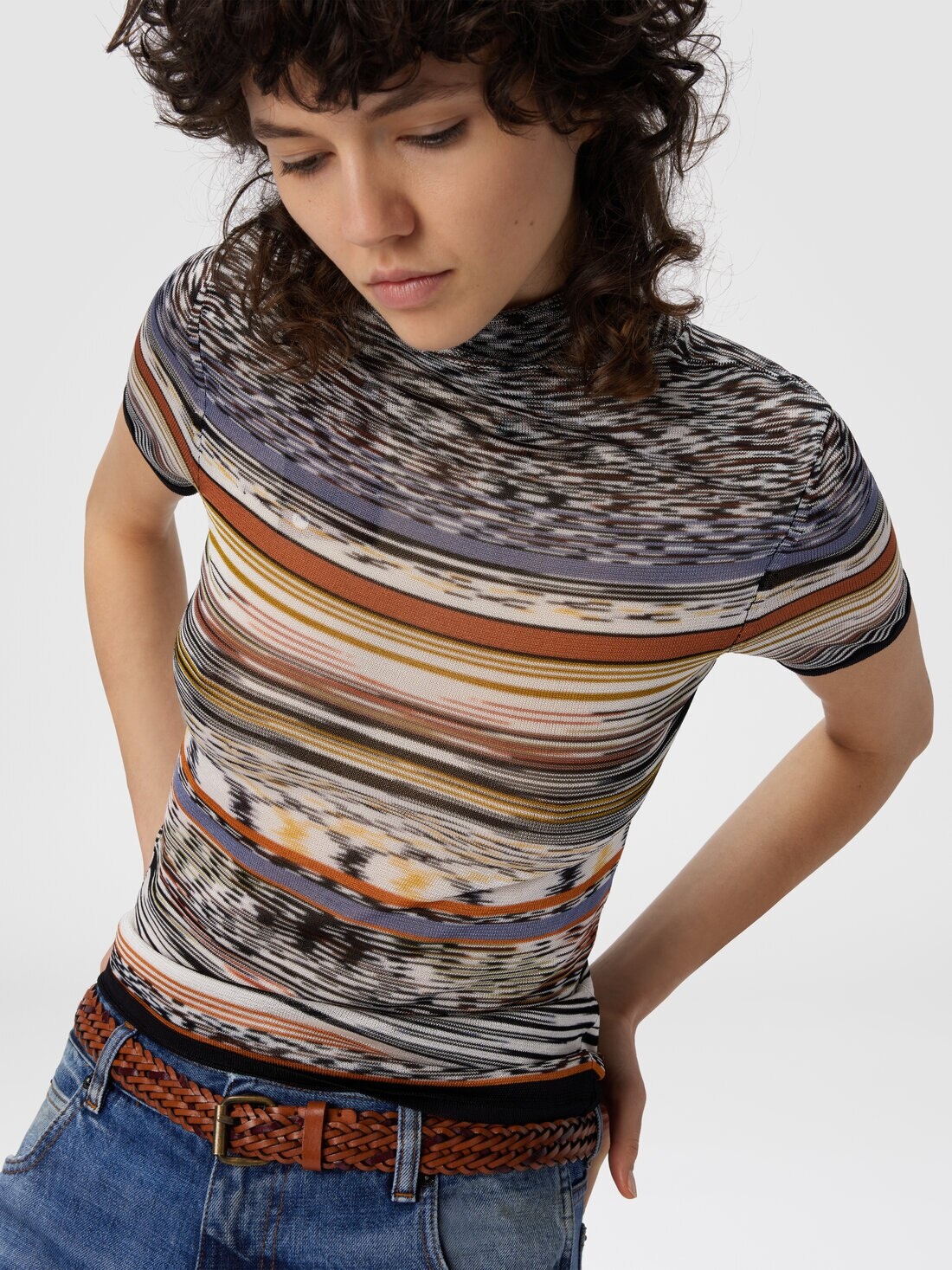 Mock Neck Sweater in Striped Knit - 4