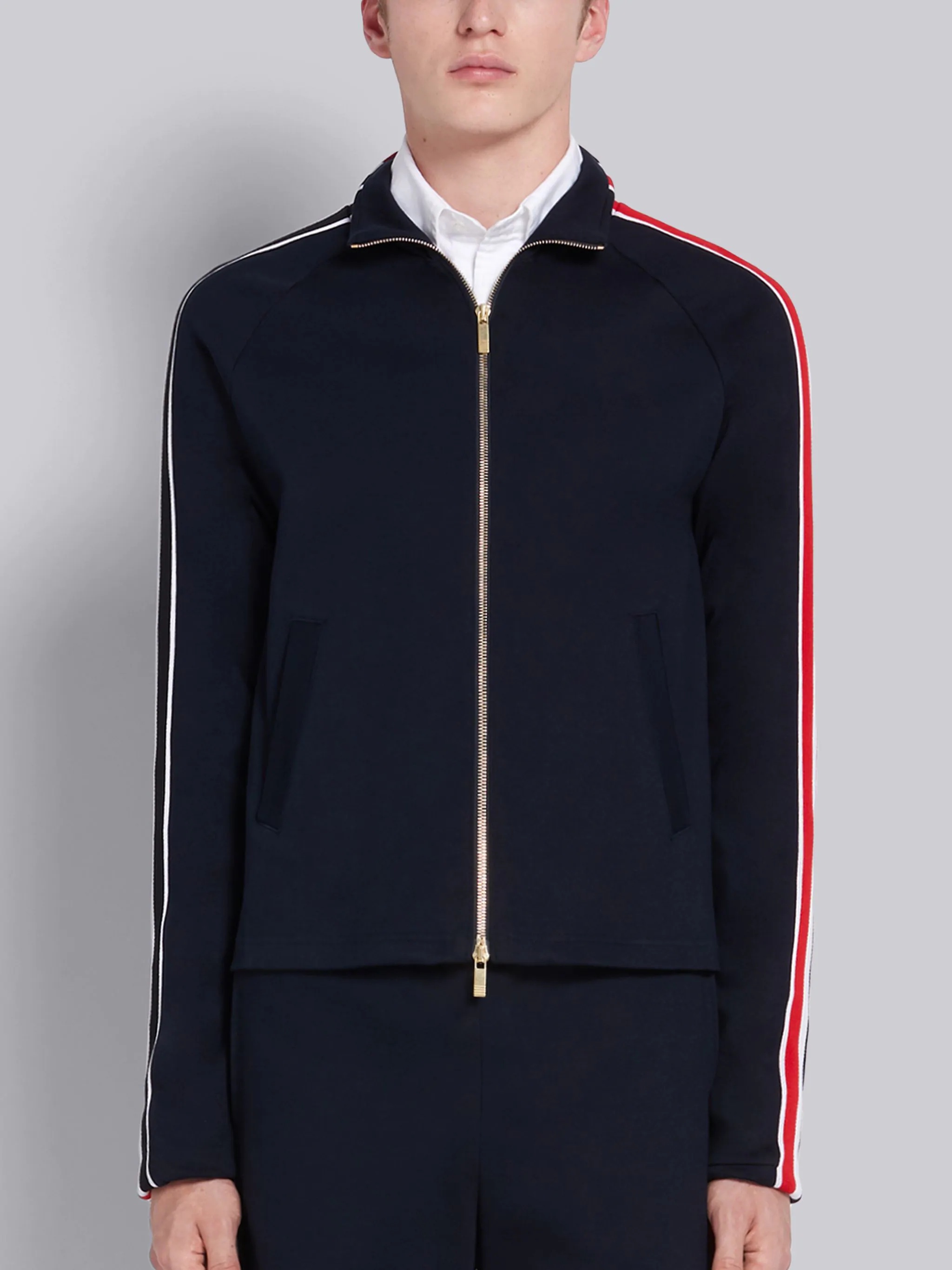 Navy Cotton Interlocking RWB Stripe Track Jacket - 1