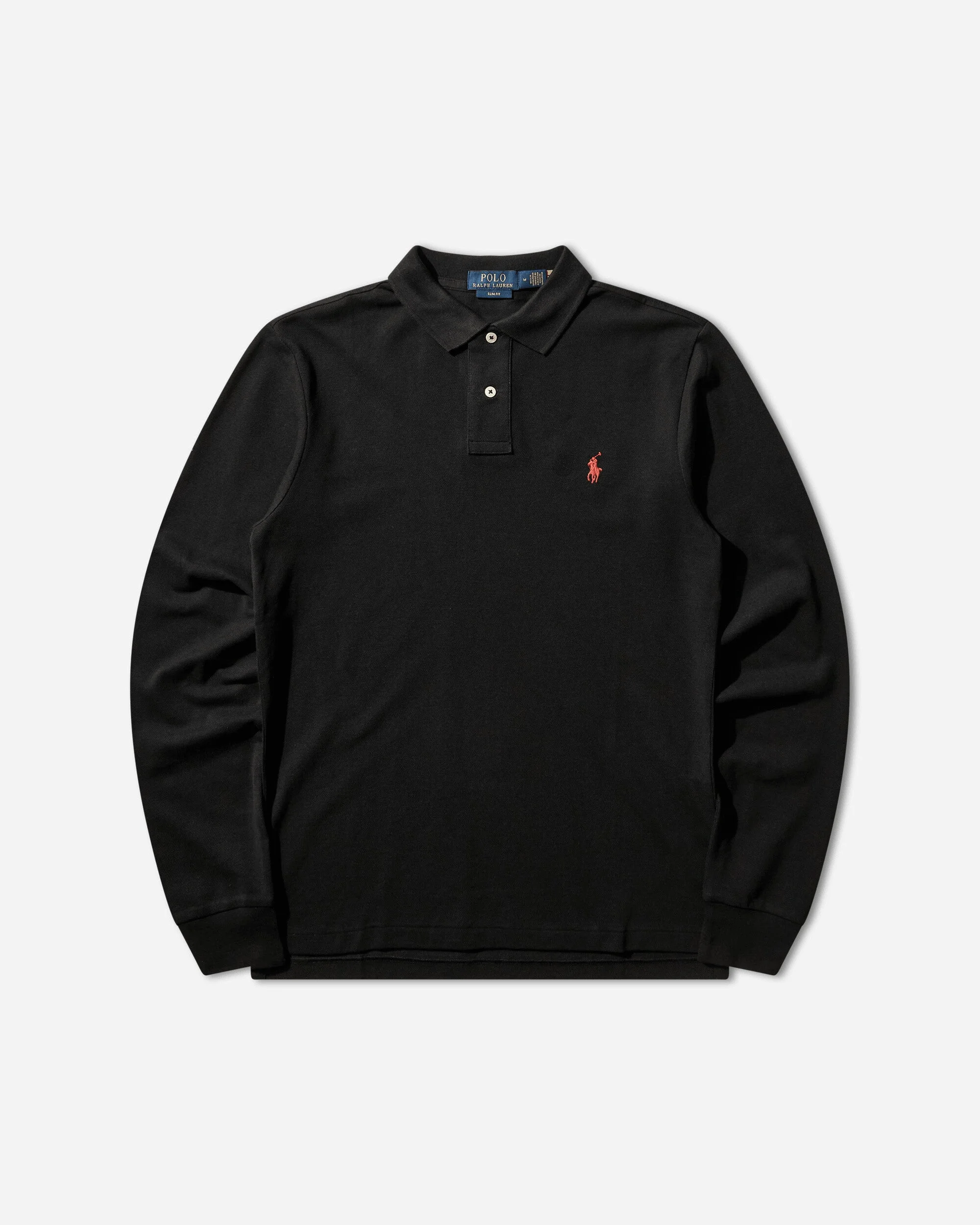 Men's Slim Fit Mesh Longsleeve Polo Black - 1
