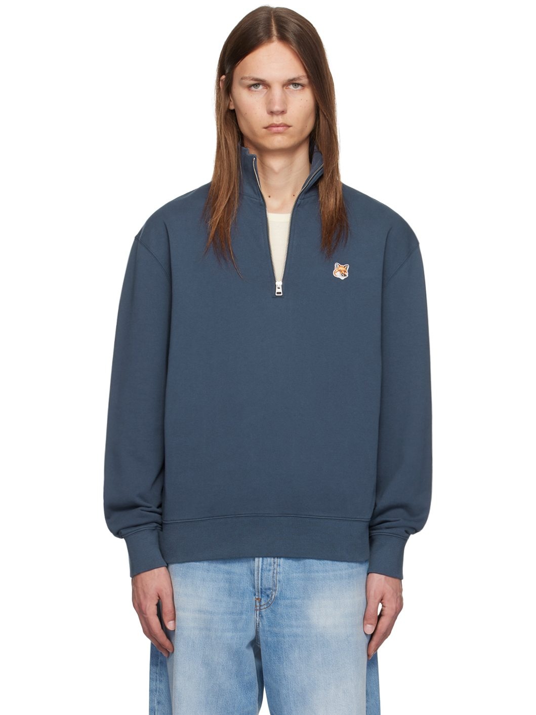 Blue Fox Head Half-Zip Sweatshirt - 1