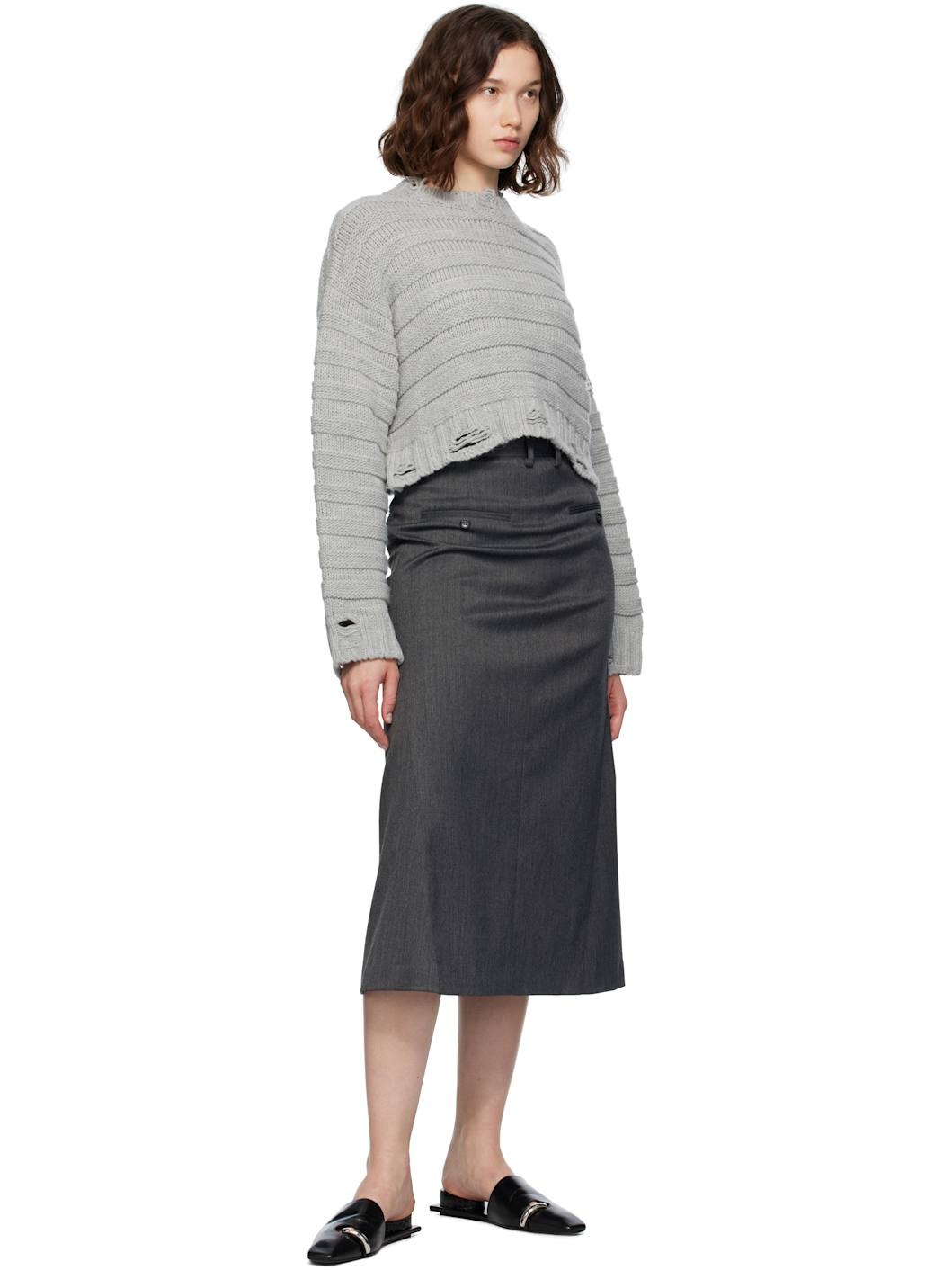 Gray Tailored Midi Skirt - 4