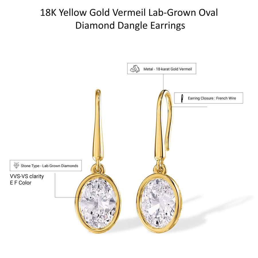 Diamond2Deal - Diamond2Deal 18k Vermeil Plated Silver 2.4 Ct Oval Cut Lab Grown Diamond Drop Dangle Earrings VVS-VS - 3