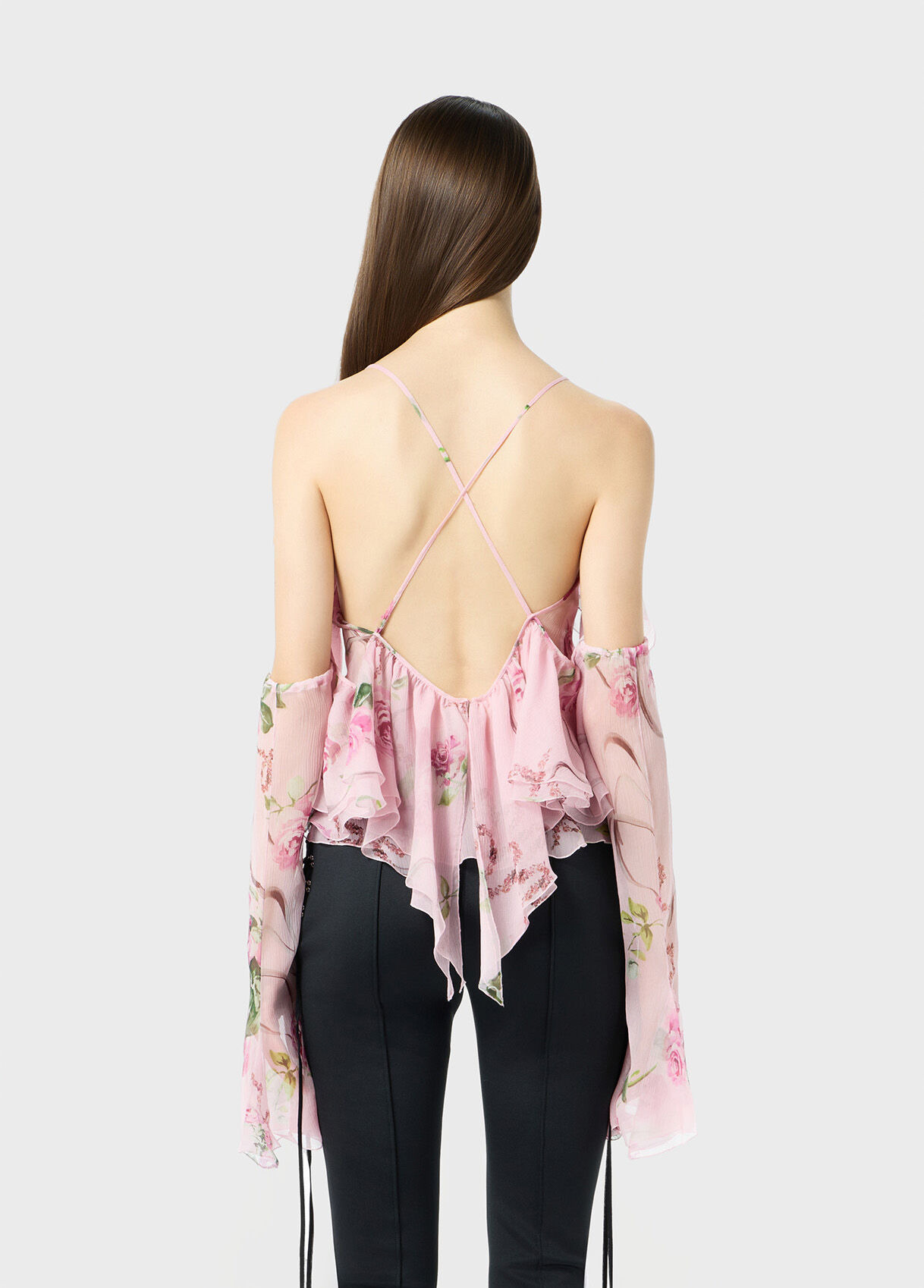 PRINTED SILK CREPONNE BLOUSE WITH RUFFLES - 3