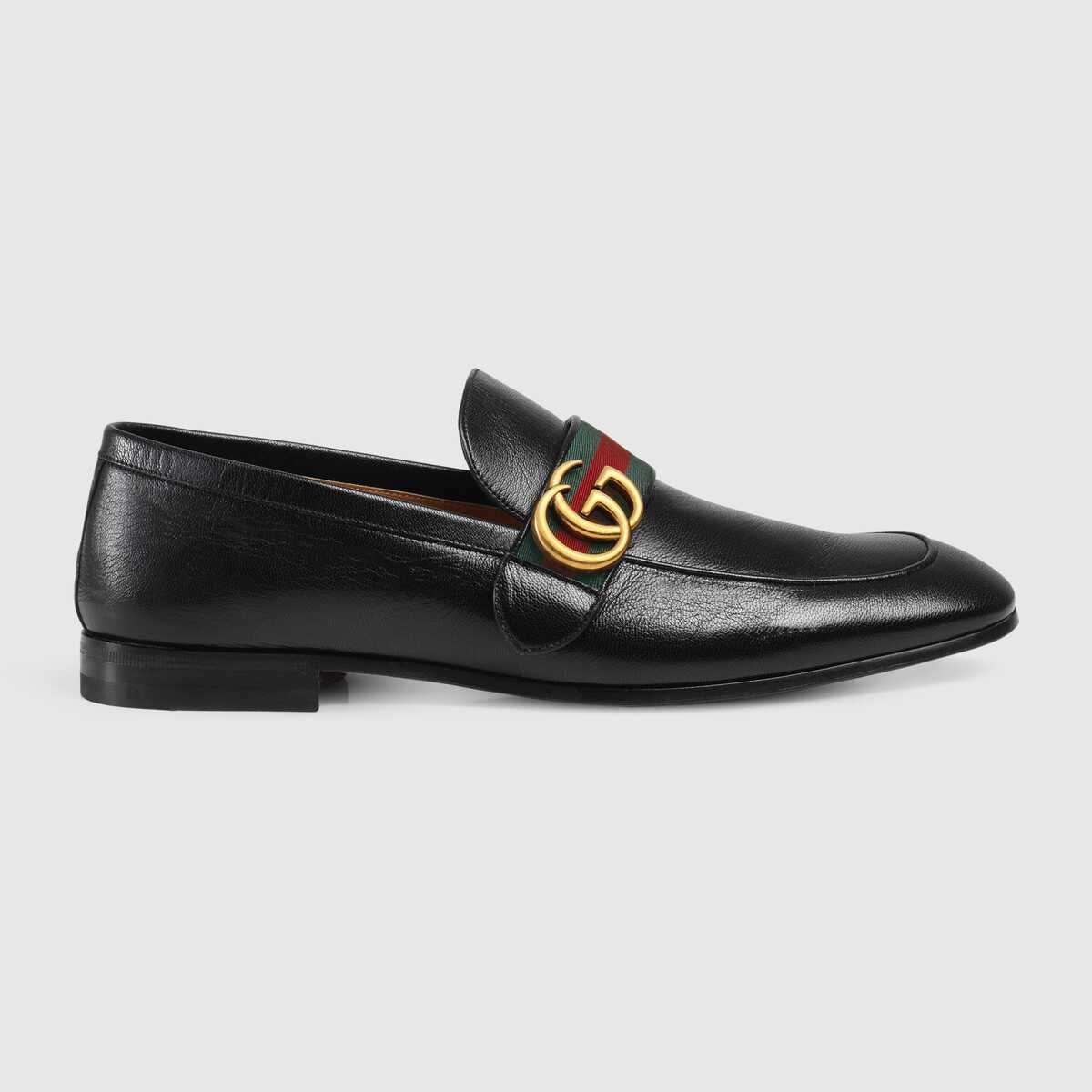 Leather loafer with Double G and Web - 1