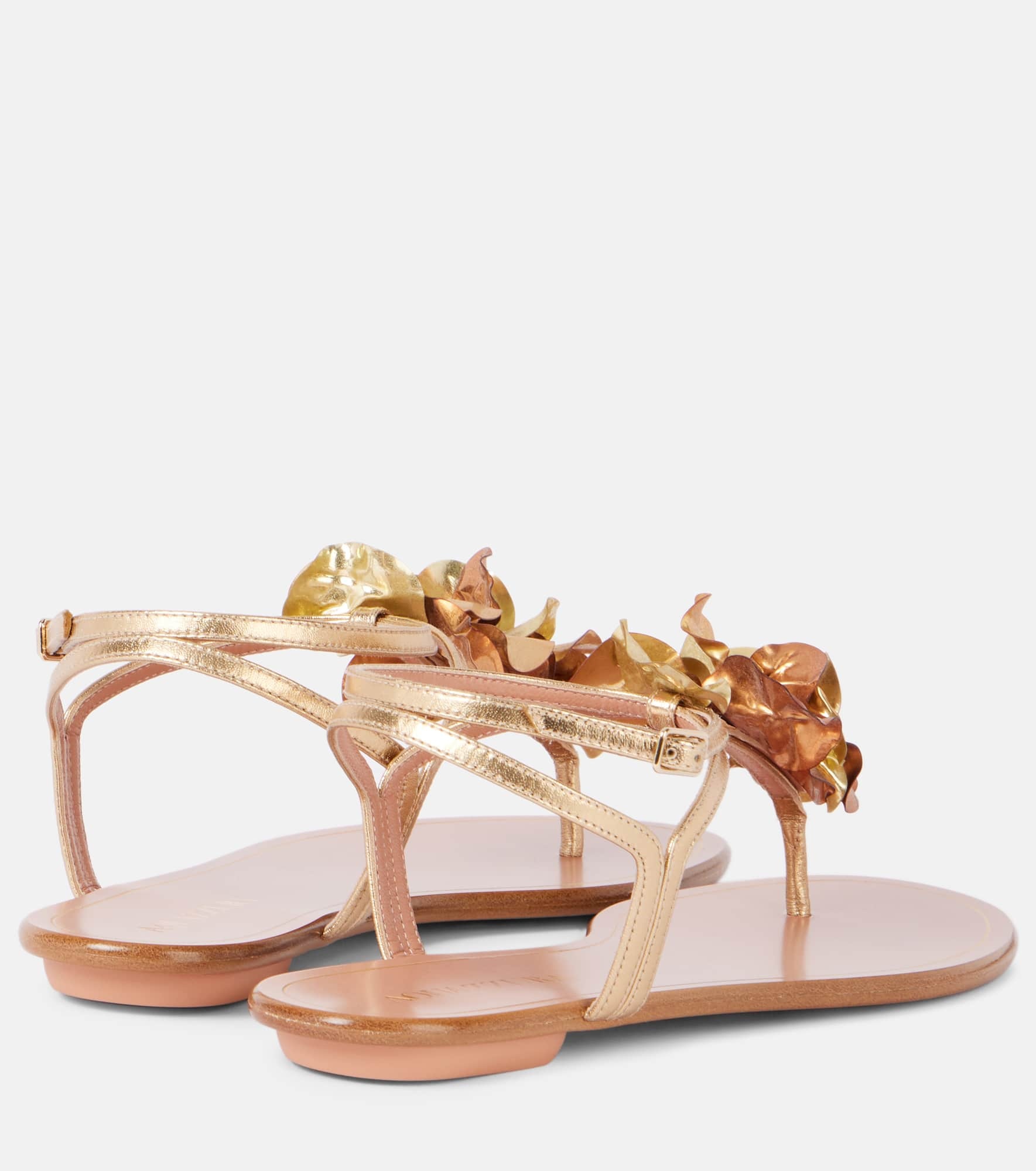 Appliqué metallic leather sandals - 2