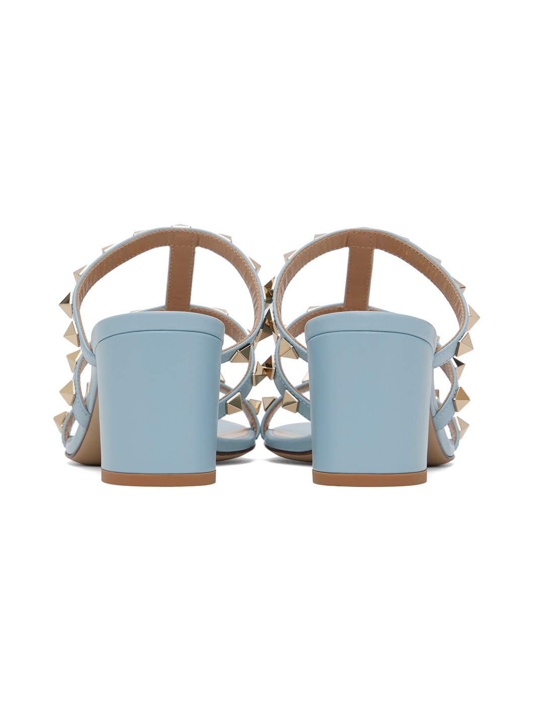 Blue Rockstud Calfskin Heeled Sandals - 2