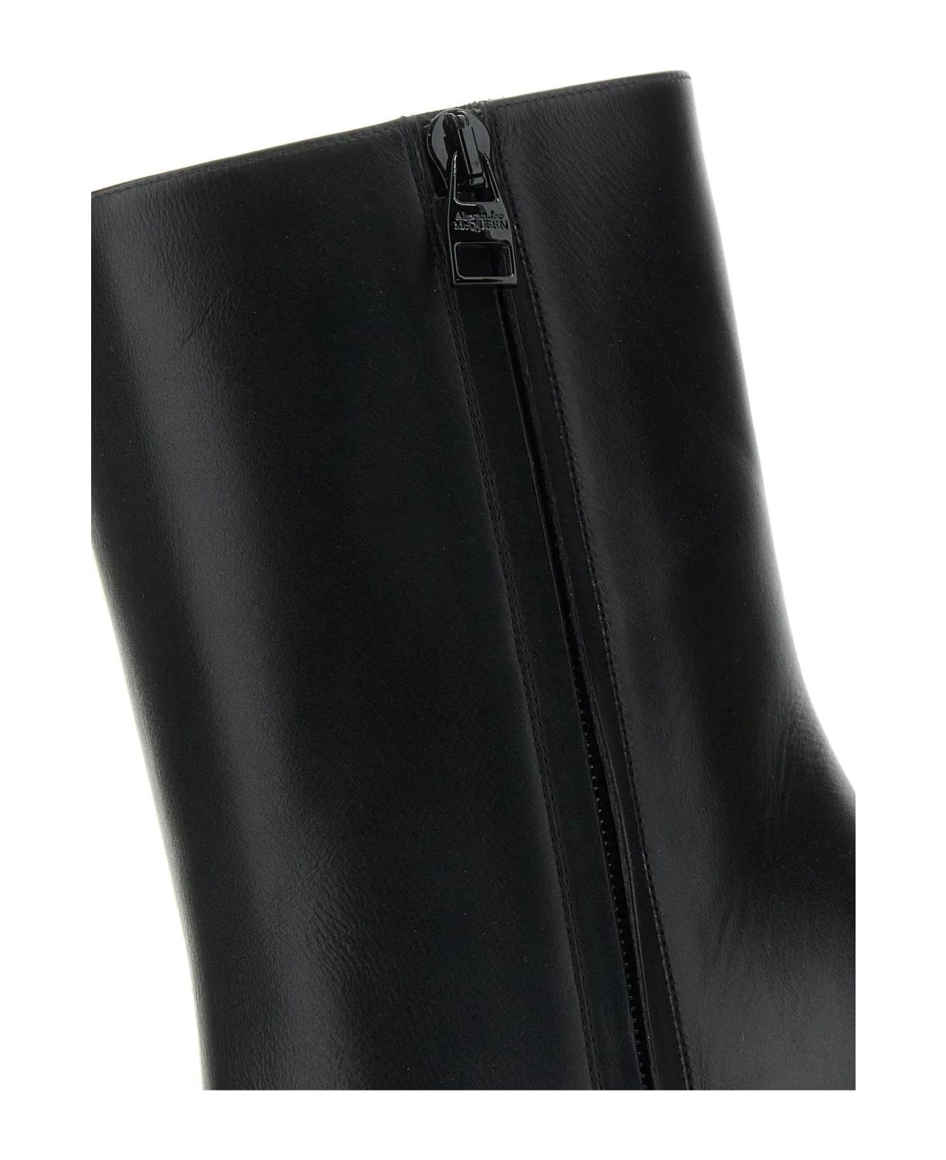 Black Leather Armadillo Ankle Boots - 4