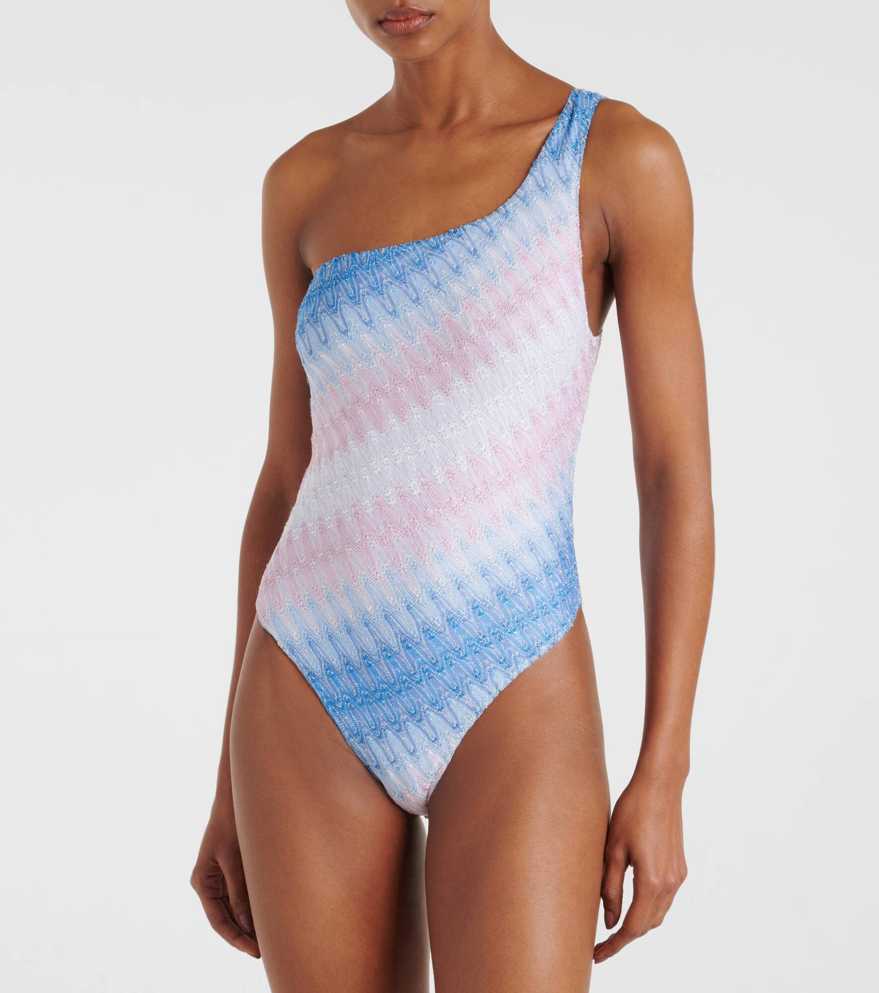 Wave one-shoulder lamé swimsuit - 2