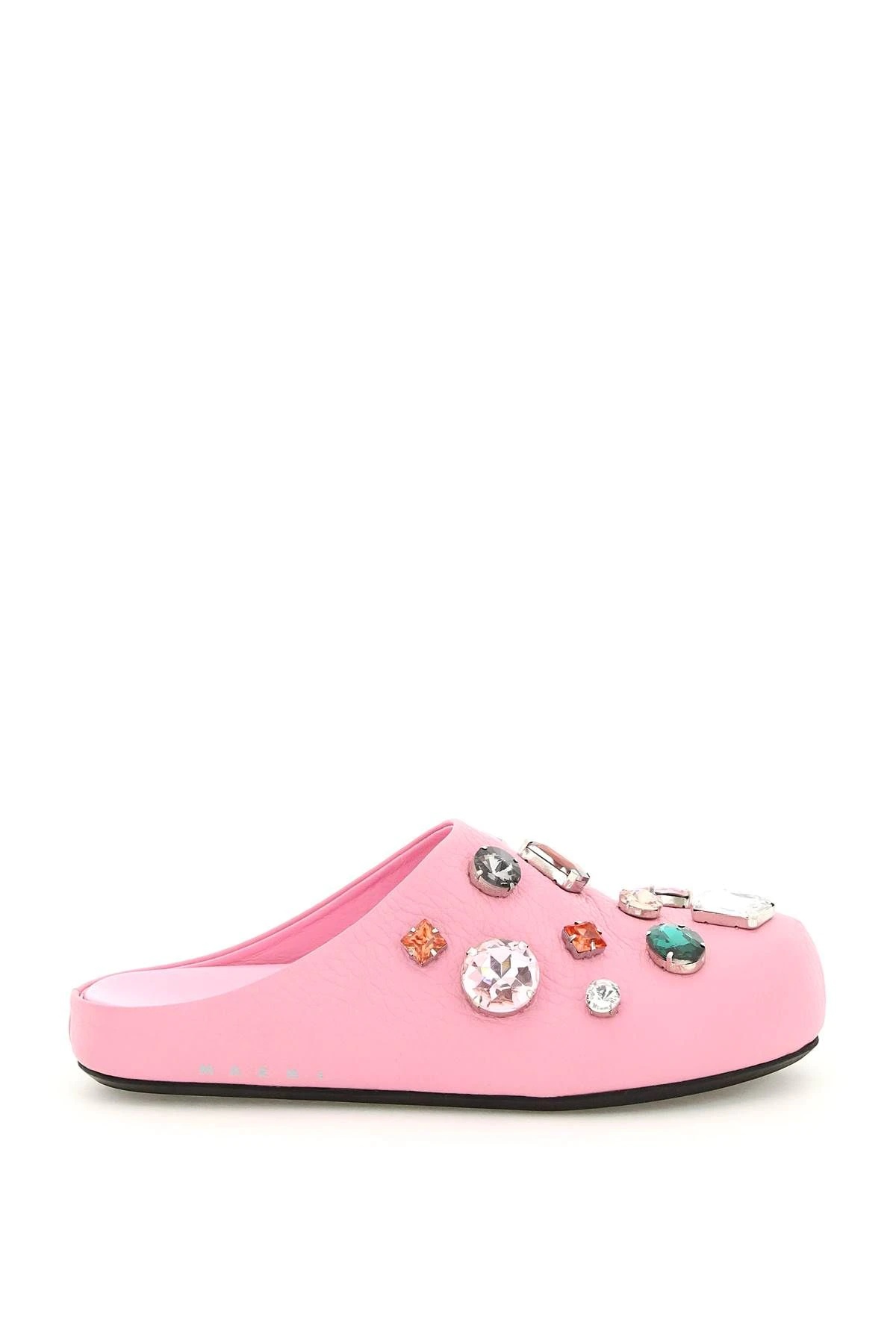 GRAINED LEATHER CLOG WITH CRYSTALS - 1