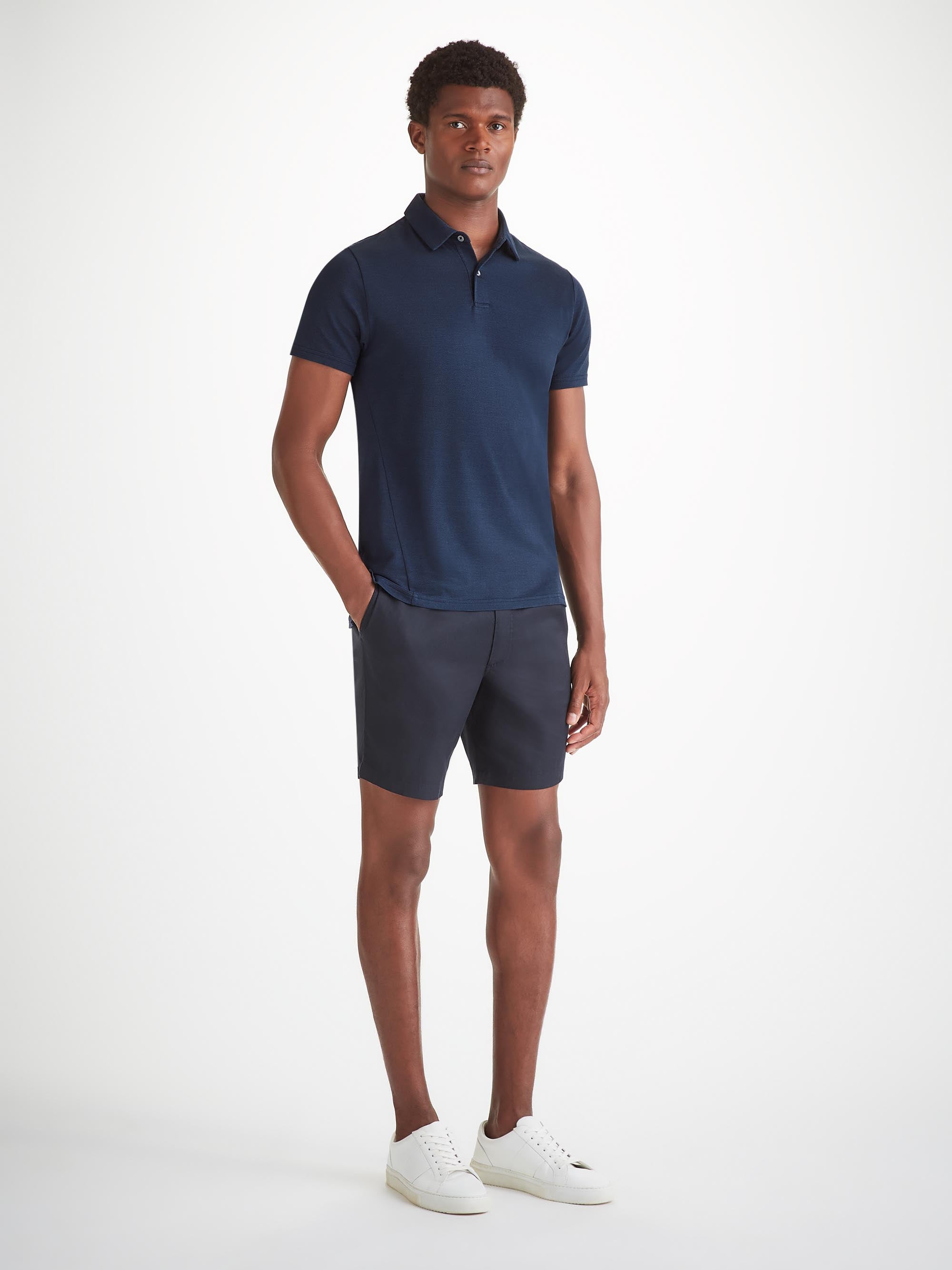 Men's Polo Shirt Ramsay 2 Pique Cotton Tencel Navy - 3