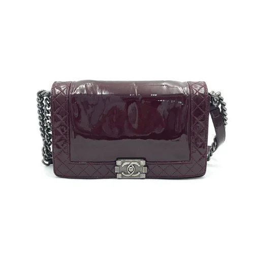 Chanel No. 18 Patent Leather Burgundy Boy Bag - 1