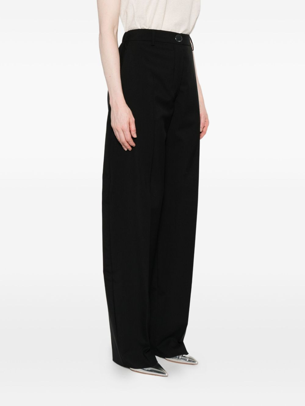 button-fastening wool trousers - 3