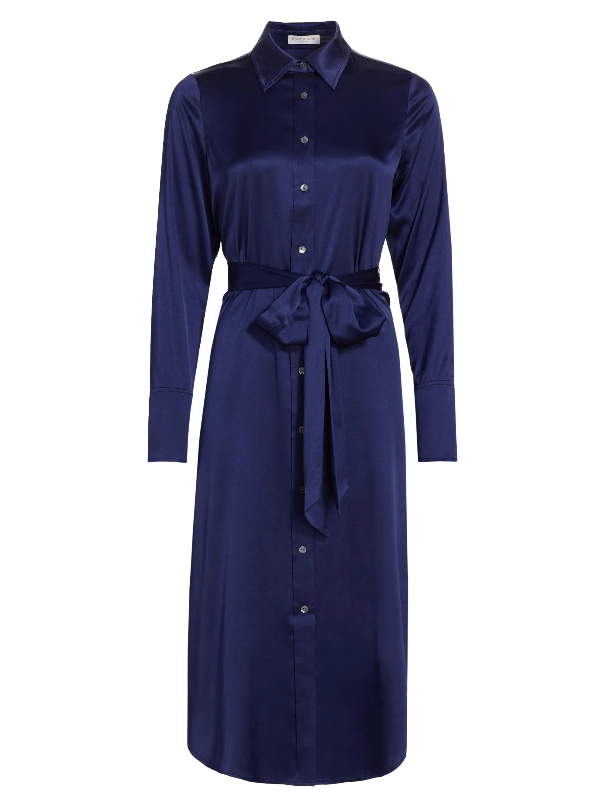 Women's Victoria Stretch Silk Tie-Waist Shirtdress - Navy - 1