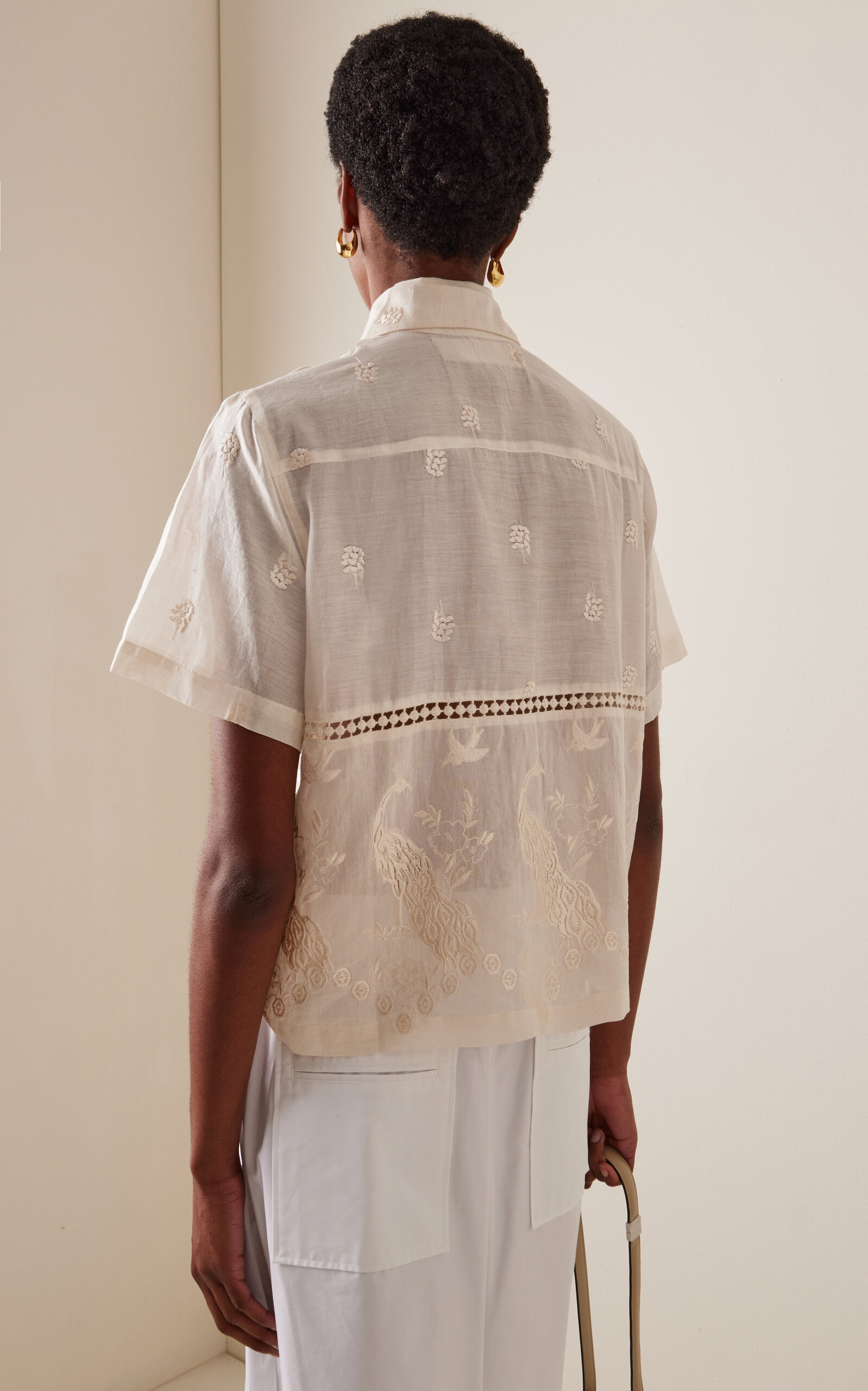 Ada Hand-Embroidered Sheer Cotton-Silk Shirt ivory - 4