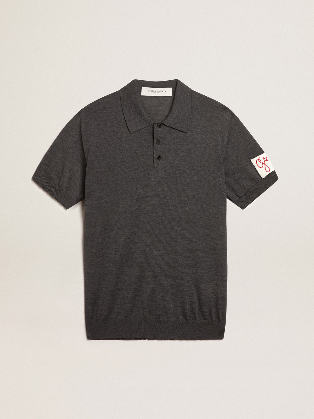 Men’s short-sleeved polo shirt in gray merino wool - 1