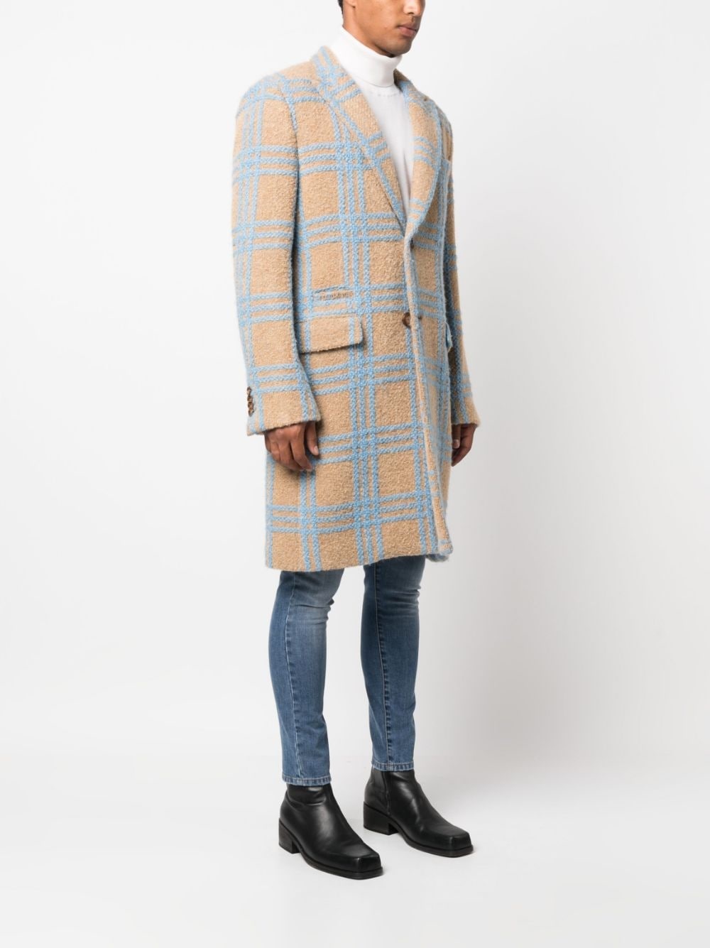checked single-breasted coat - 3