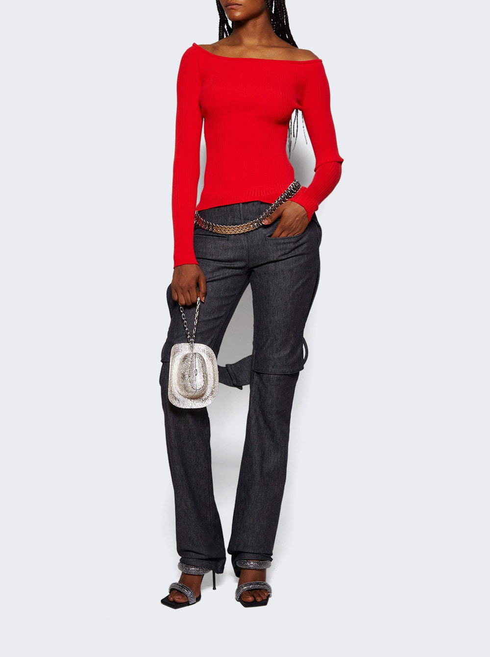 Off Shoulder Rib Knit Top Poppy - 5
