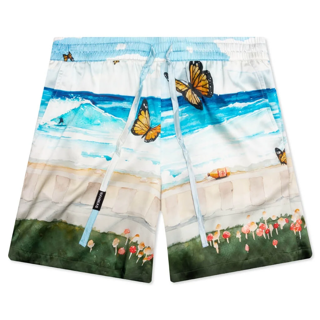 BUTTERFLY BEACH SILK SHORTS - BLUE MULTI - 1