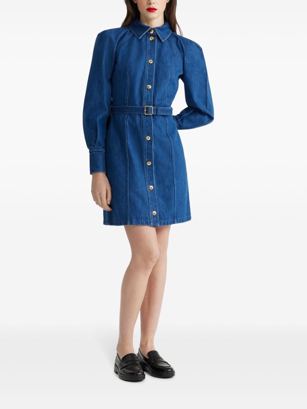 belted organic-denim shirt dress - 2