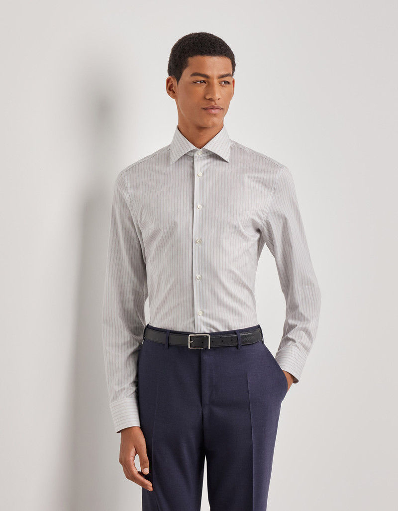 Canali GRAY AND BROWN REGULAR FIT LYOCELL STRETCH SHIRT outlook