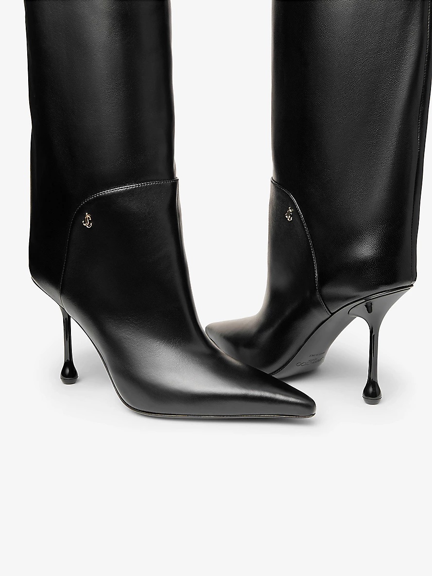 Cycas pointed-toe leather heeled knee-high boots - 4