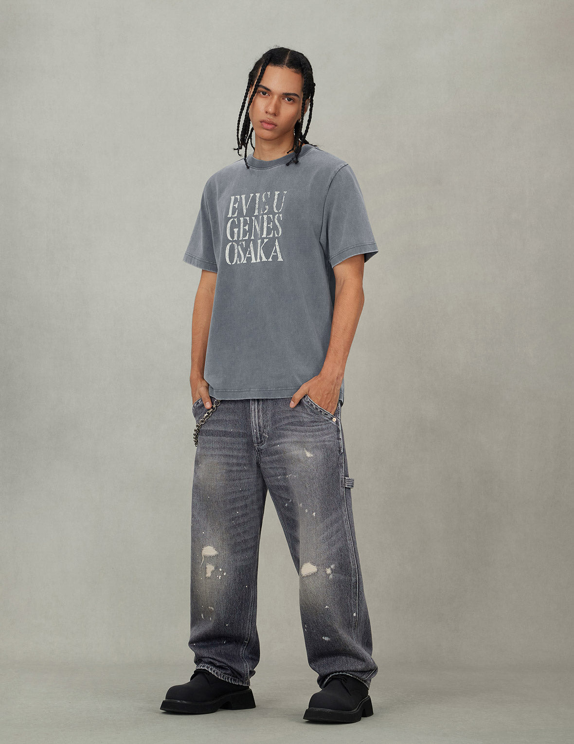 Washed and Distressed Daicock Print Relax Fit Jeans - 5