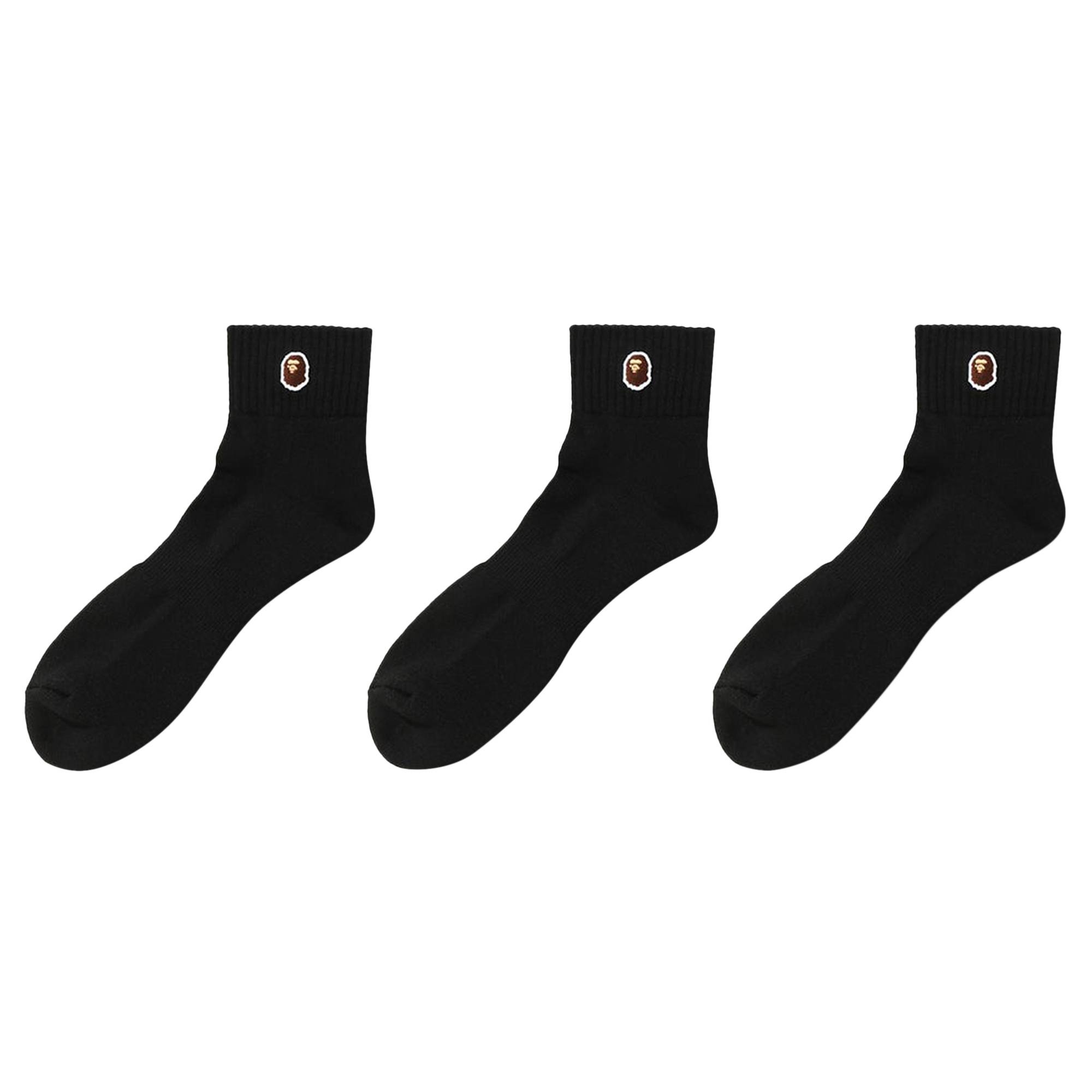 BAPE Ape Head One Point Ankle Socks 3 Pairs 'Black' - 1