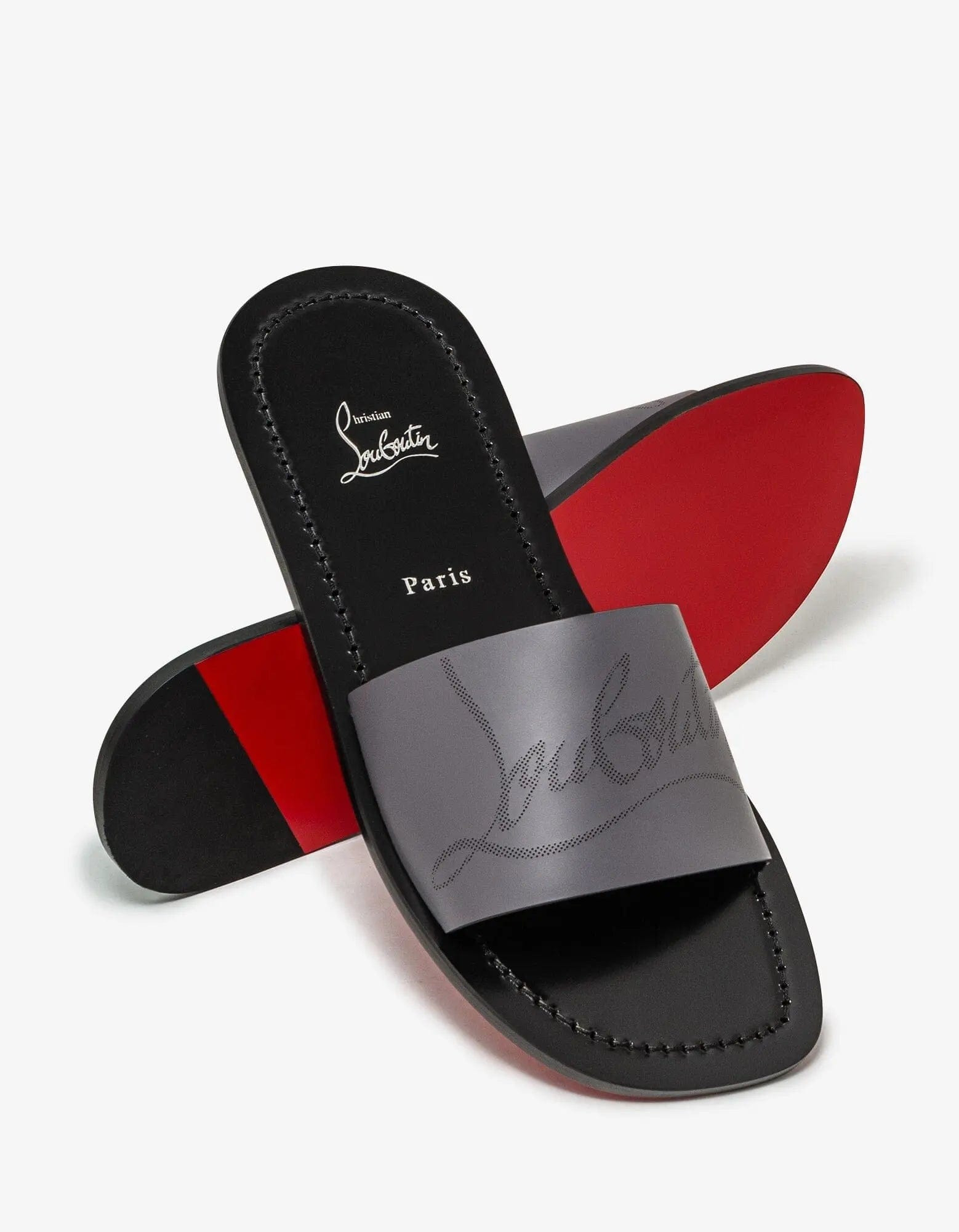 Christian Louboutin Coolraoul Grey Leather Slide Sandals - 7