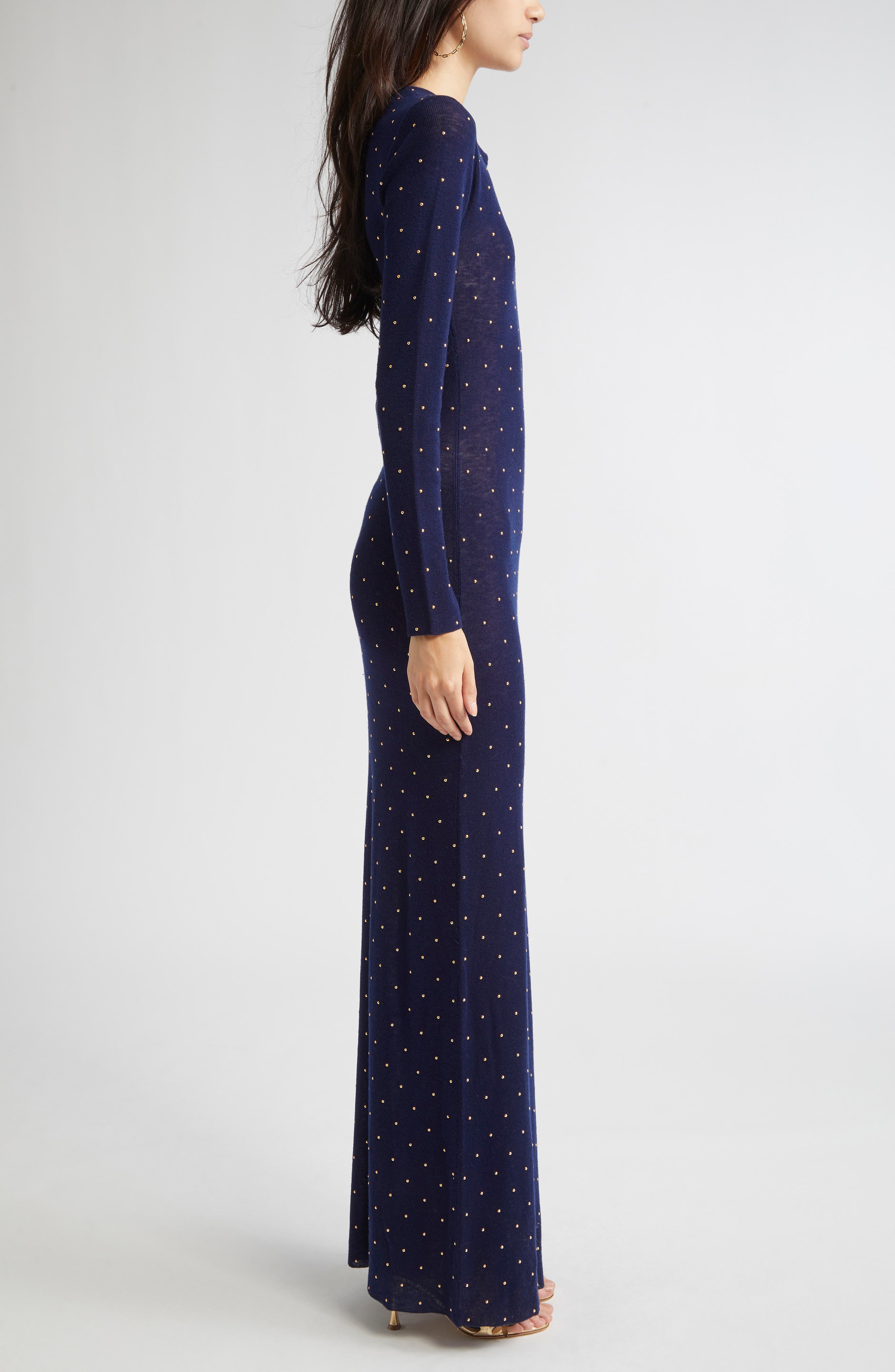 Rabanne Studded Long Sleeve Wool Knit Dress in Blue at Nordstrom - 3
