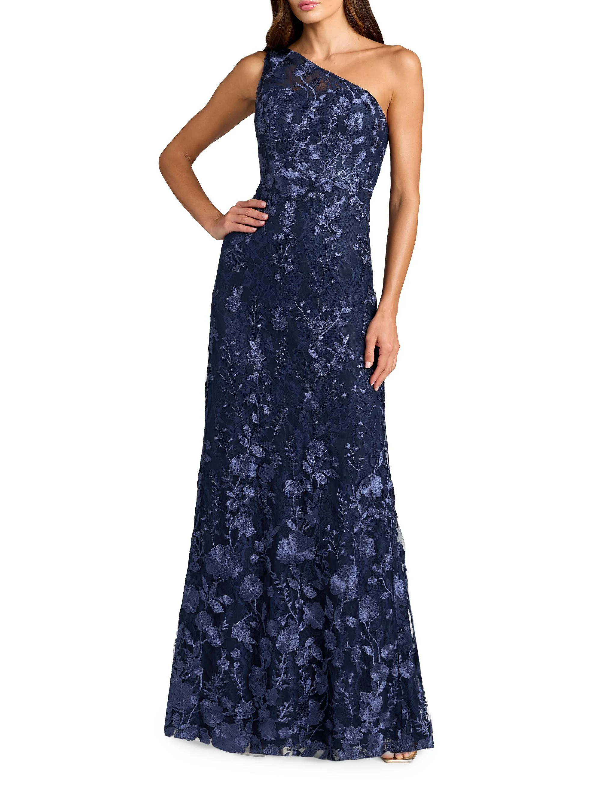 Women's One-Shoulder Floral Embroidered Gown - Midnight Multi - 1