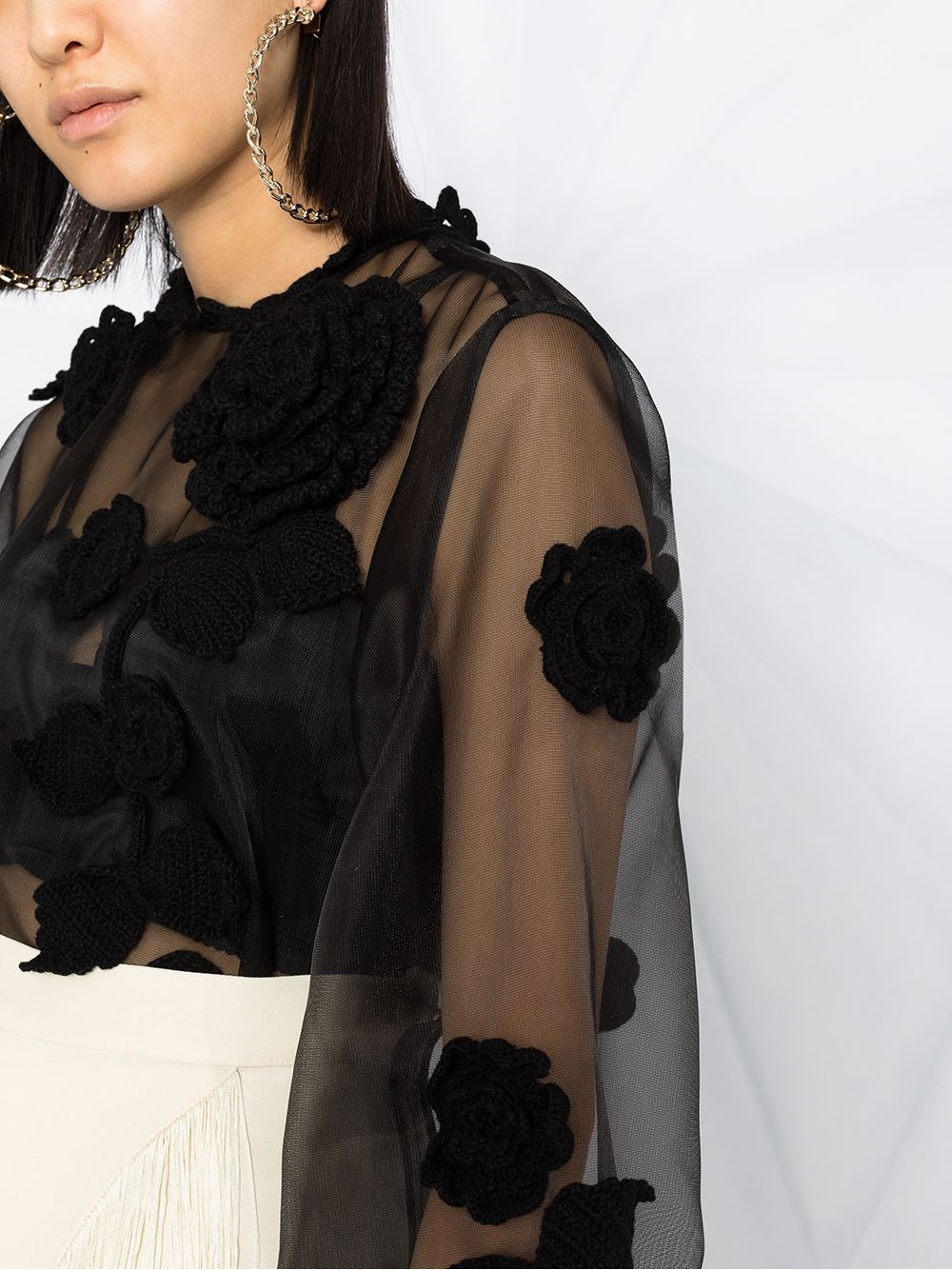 floral embroidered sheer blouse - 3