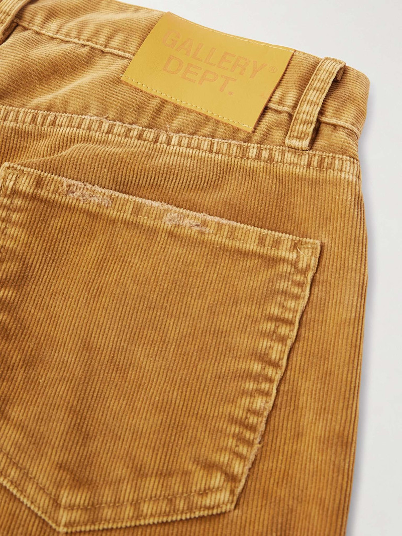 Flared Distressed Cotton-Corduroy and Canvas Trousers 5
