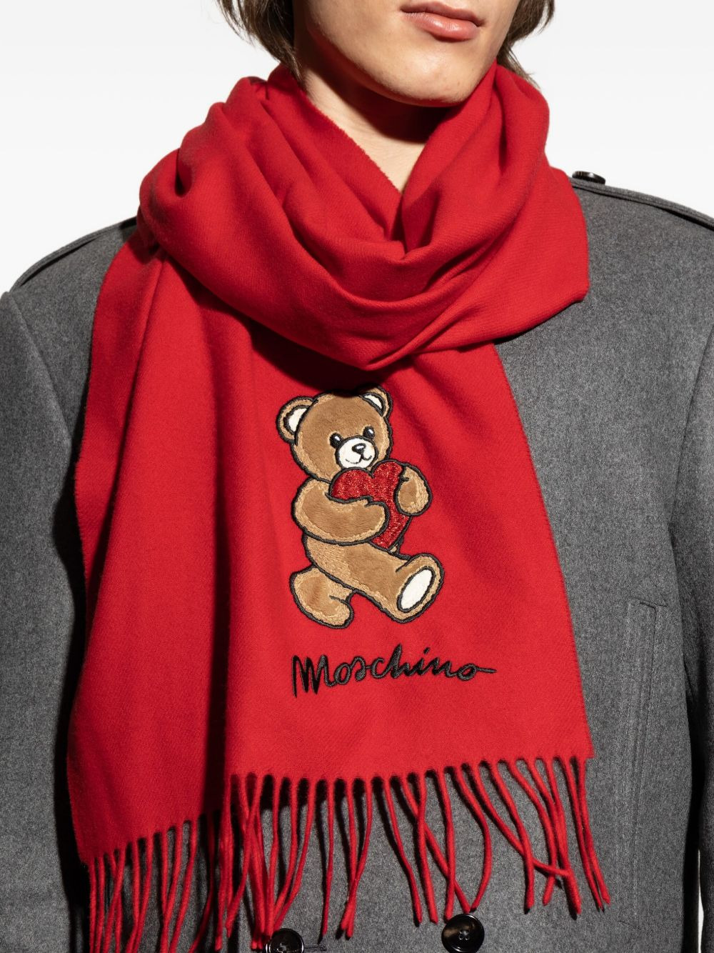 teddy bear-appliqué wool scarf - 4